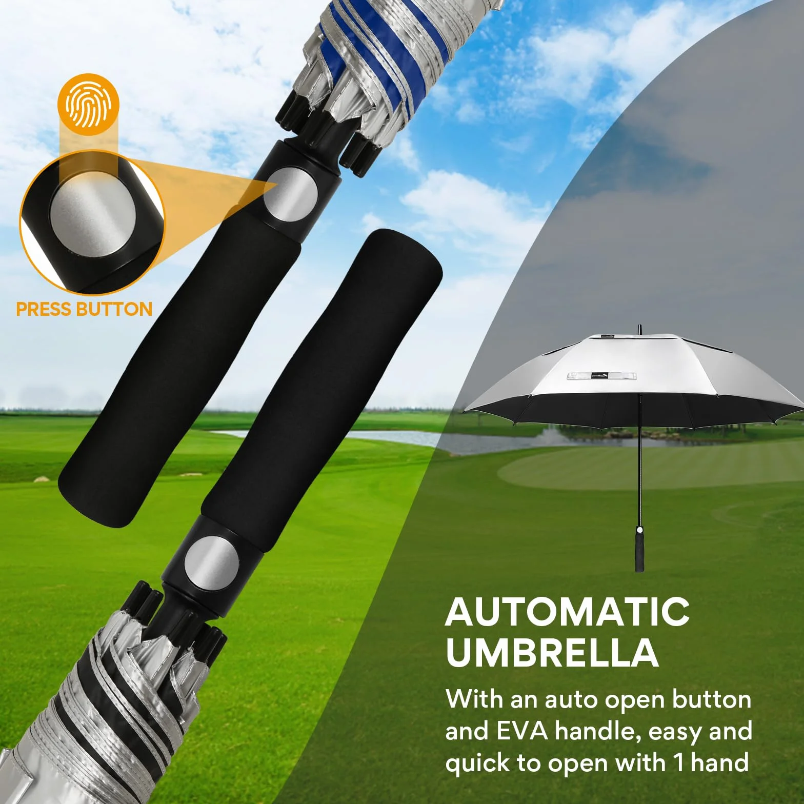 ZOMAKE Parasol golfowy UV 68 cali Upf 50+ Wiatroodporny Samootwierający Wentylowany Czarny
