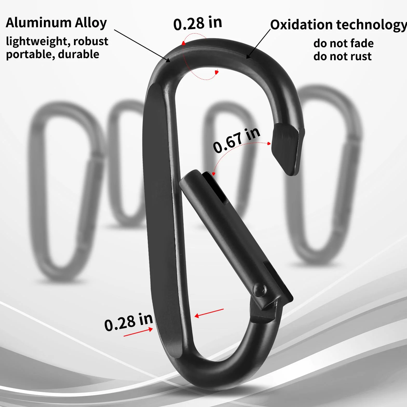 Andibro Aluminiowe karabińczyki 6,6 cm 4 sztuki w kształcie pierścienia D