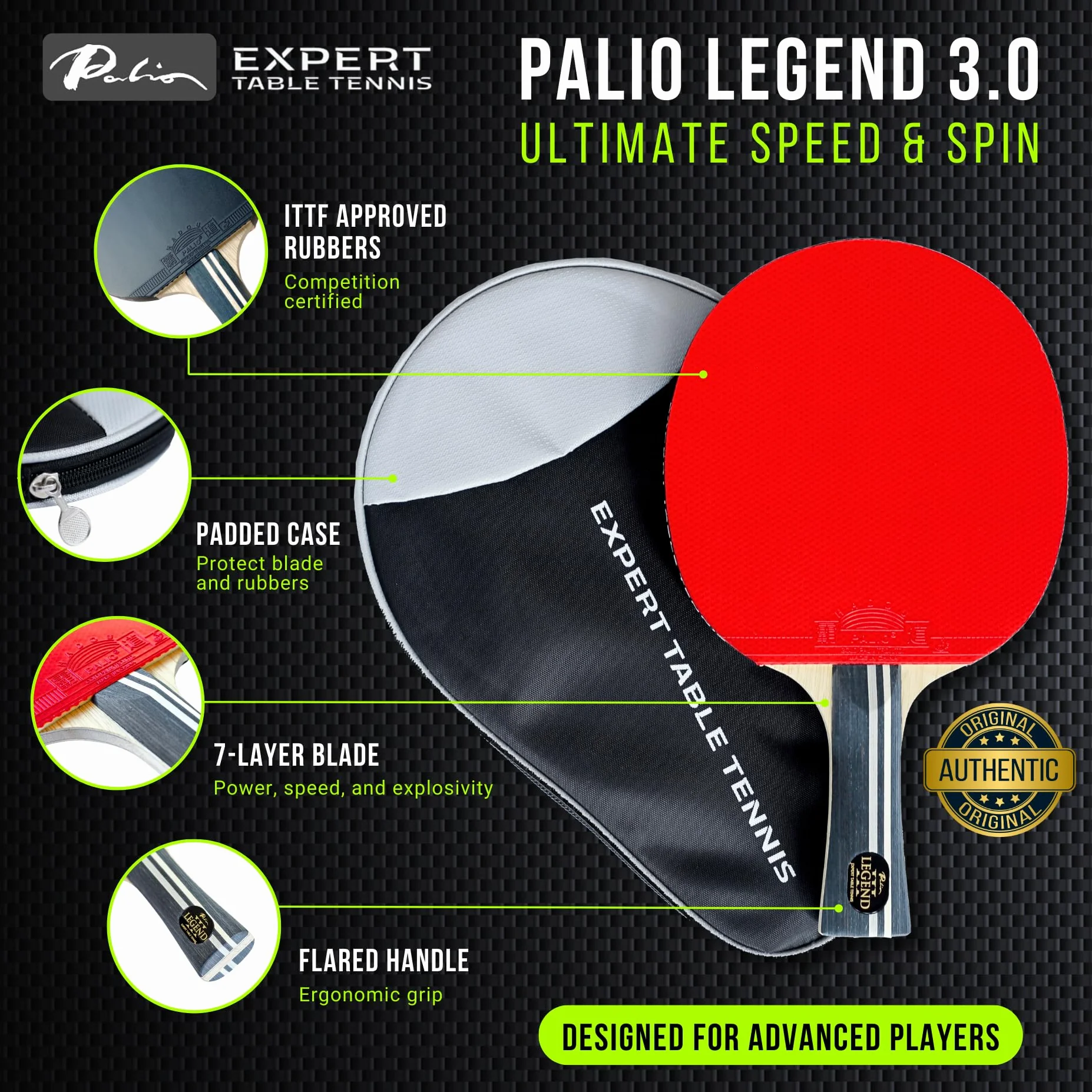 Palio Legend 3.0 kij do tenisa stołowego z etui, zatwierdzona przez ITTF rakieta do pingponga