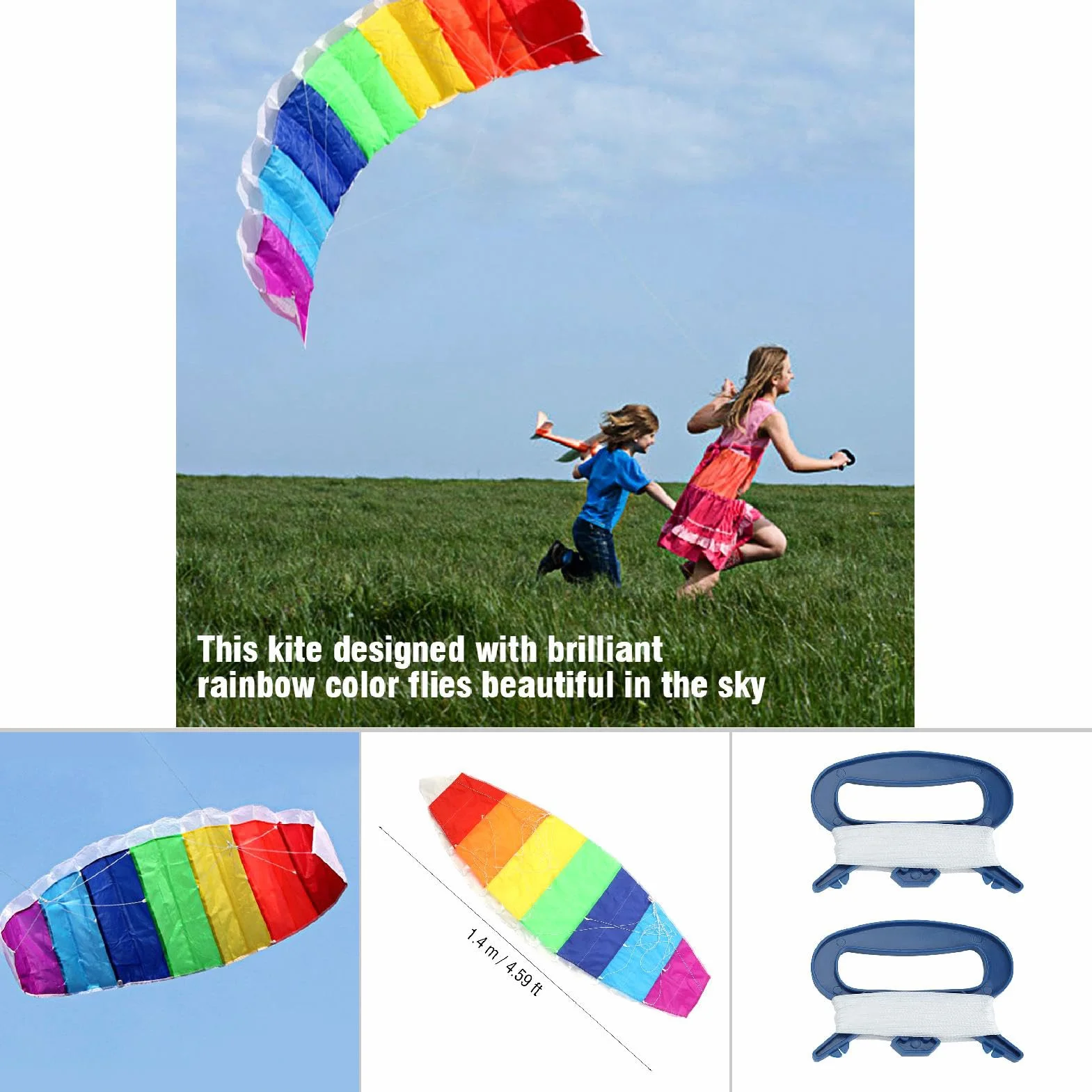 Żywe Wielobarwne z podwójną linią SOUNT SOLAT KITE - 1,4 M/2 M/2,7m, Idealny na Przygody na Plaży i Parkie