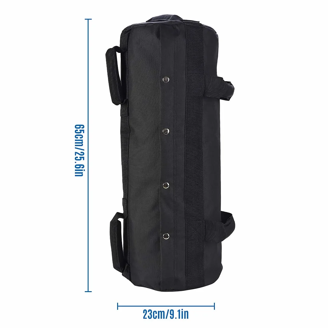 Jecxep Worek z piaskiem, regulowana torba treningowa do fitnessu i crossfitu, zestaw ciężkich ciężarków treningowych z 3 torbami wewnętrznymi, 6 uchwytami, czarna, nylon, 65 x 23 cm