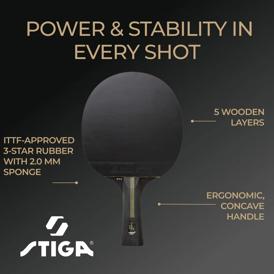STIGA Trinity V2 kij do tenisa stołowego – 3-gwiazdkowe ostrze, guma zatwierdzona przez ITTF, ergonomiczny uchwyt, dla ofensywnych graczy