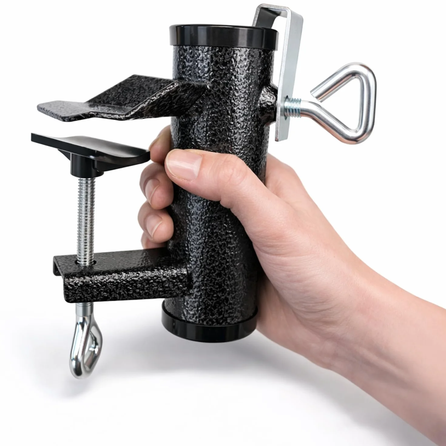 com-four® Uchwyt do parasola ze stali, mocowanie balkonowe bez wiercenia do balustrady lub stolu, uchwyt XL do parasola ogrodowego, stabilne mocowanie (1 sztuka antracyt - Ø 25-38mm)