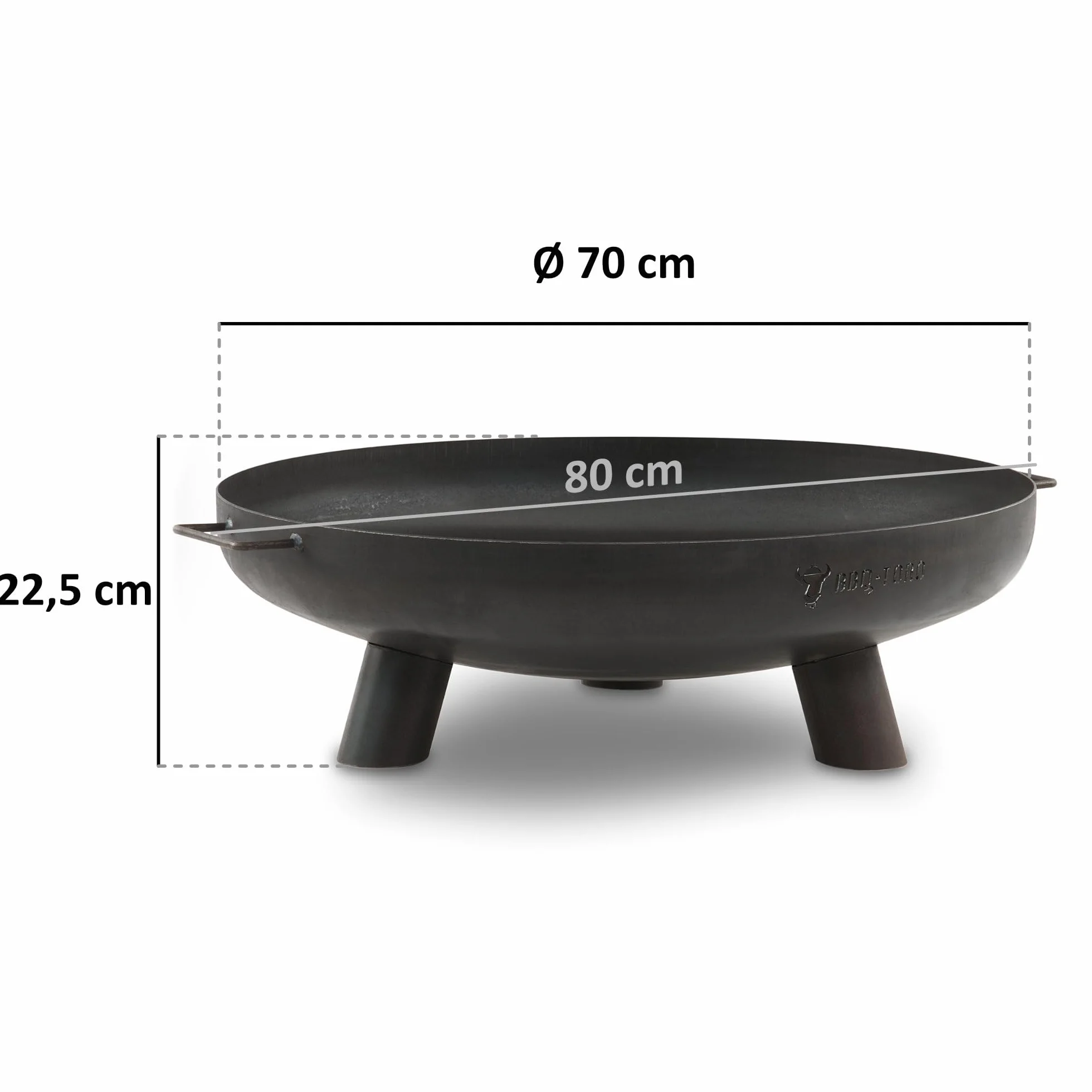 BBQ-Toro palenisko Ø 70 cm | Czarne | Ognisko na zewnątrz z TRZYMI nogami i dwoma uchwytami | Paleniska do ogrodu, palenisko, Garden Fire Pit, misa ogniowa, palenisko ogrodowe