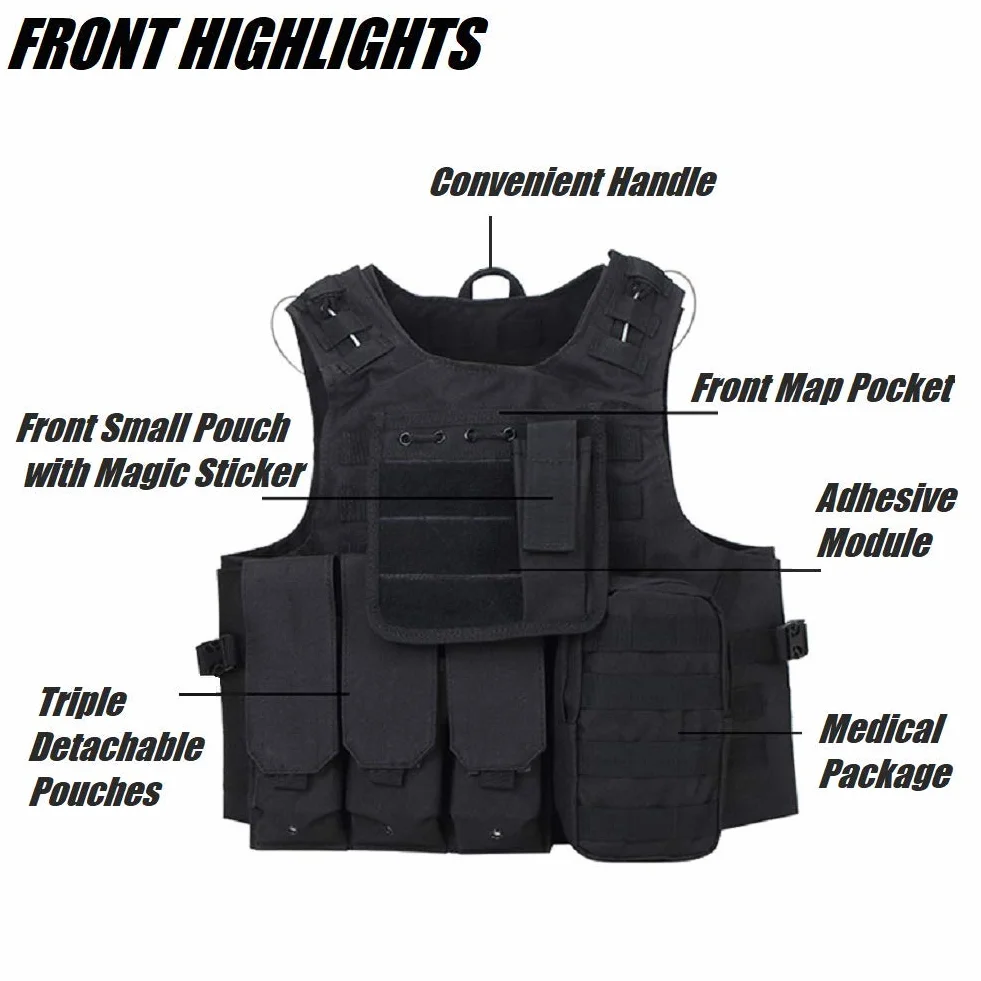HYCOPROT Kamizelka taktyczna 1000D Oxford regulowana wojskowa Airsoft