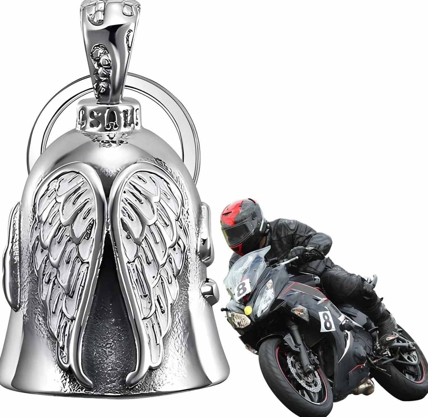 Dzwonek Strażnik Motorrad Glöckchen Amulet ze Stali Szlachetnej Zawieszka Motocykl Chrom Srebrny