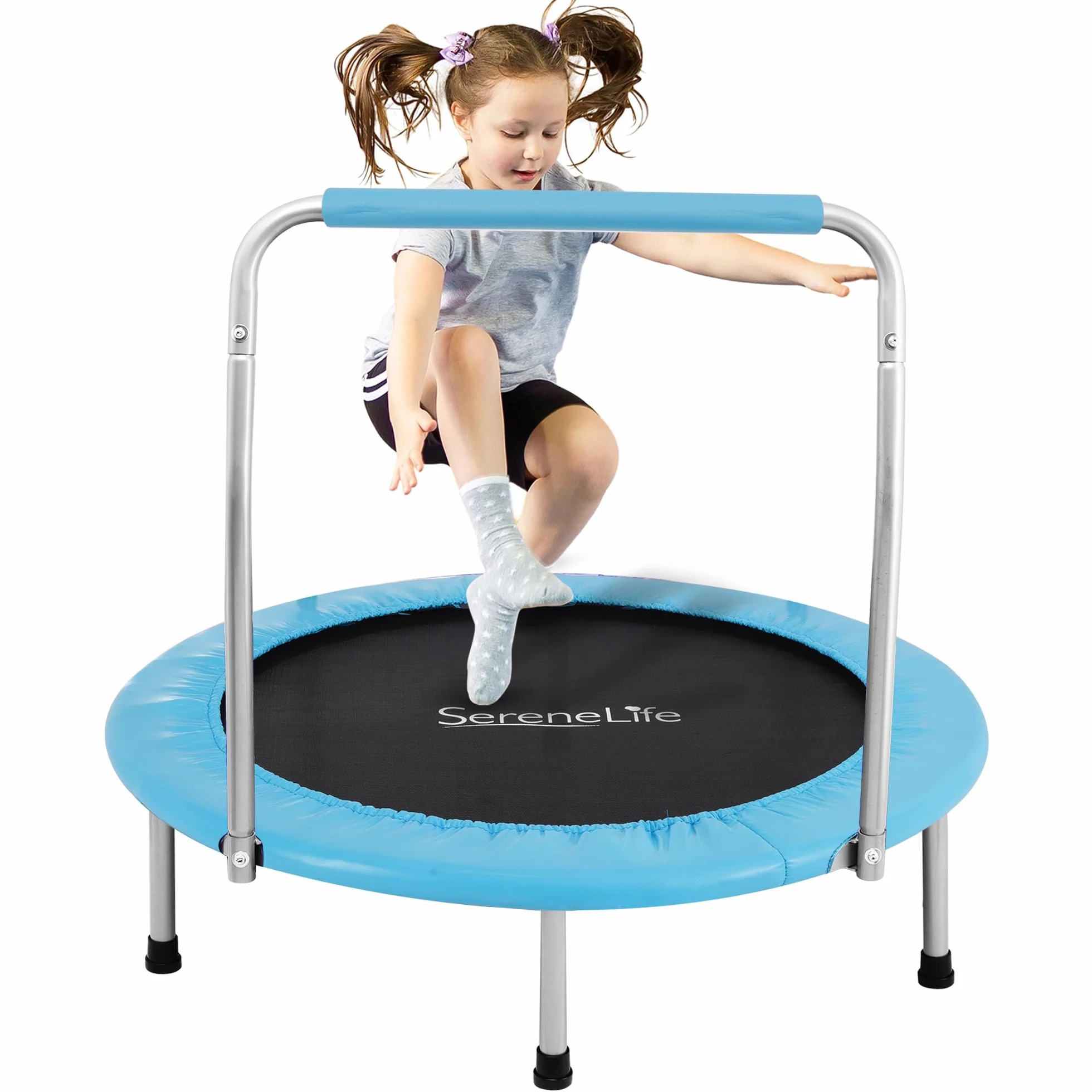 Serenelife przenośna trampolina fitness 36 cali do użytku wew. i zew. z wyściełaną ramą i kierownicą