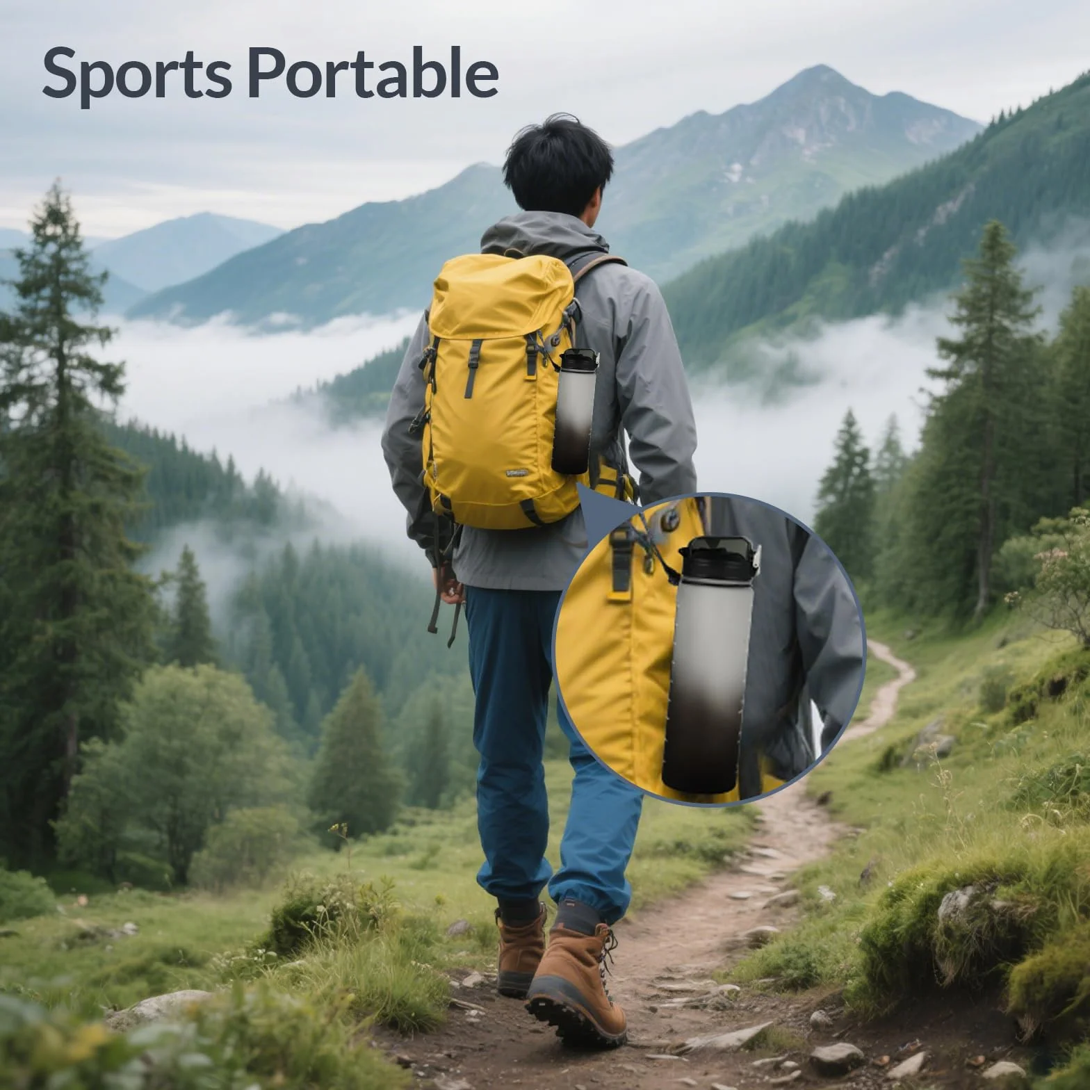 Butelka sportowa 1L BPA Free z systemem antywyciekowym słomką i podziałką czasu