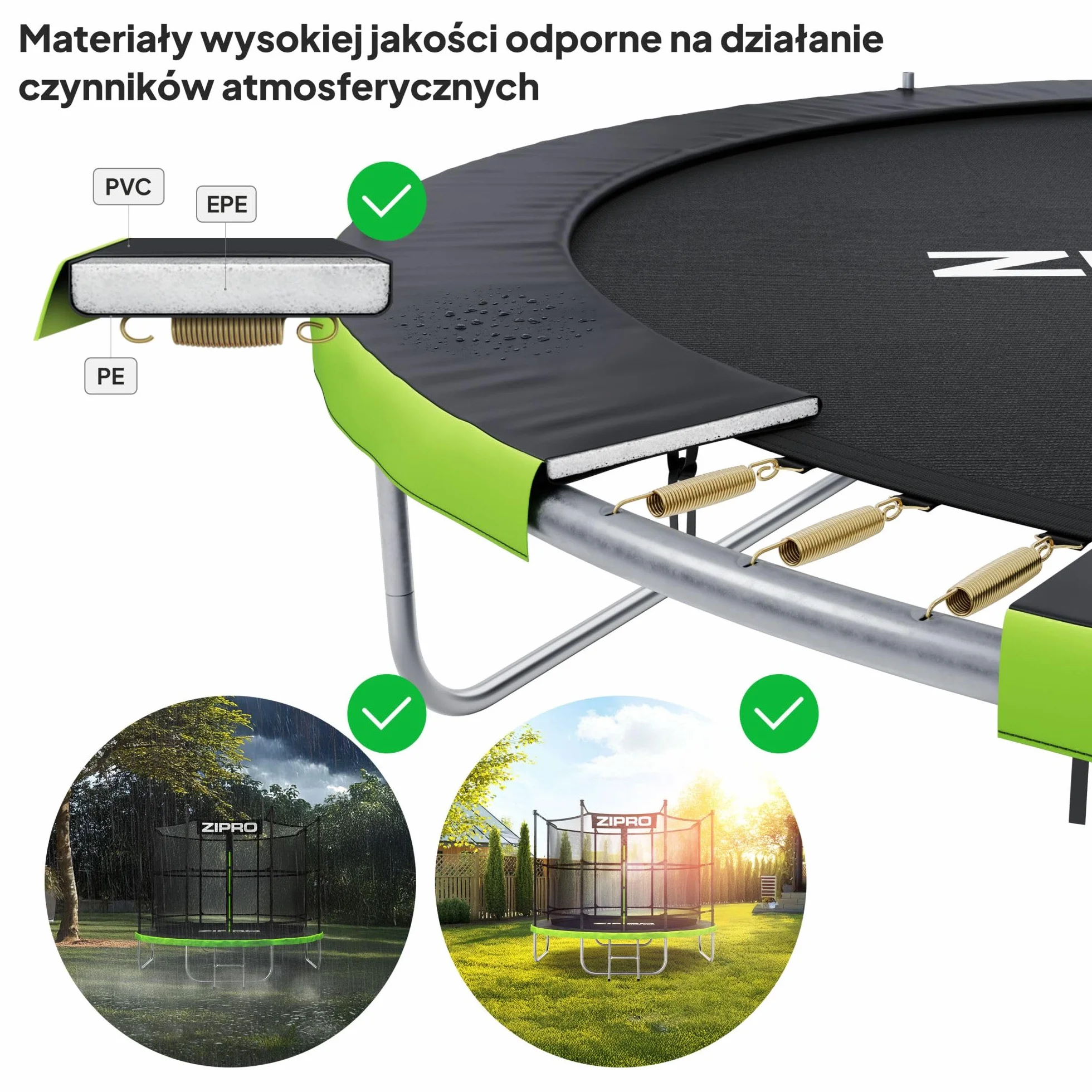 ZIPRO JumpPro IN Trampolina Ogrodowa dla Dzieci z Siatką Wewnętrzną Odporna na Warunki Ochrona UV Udźwig 100-150 kg Ø 435 cm