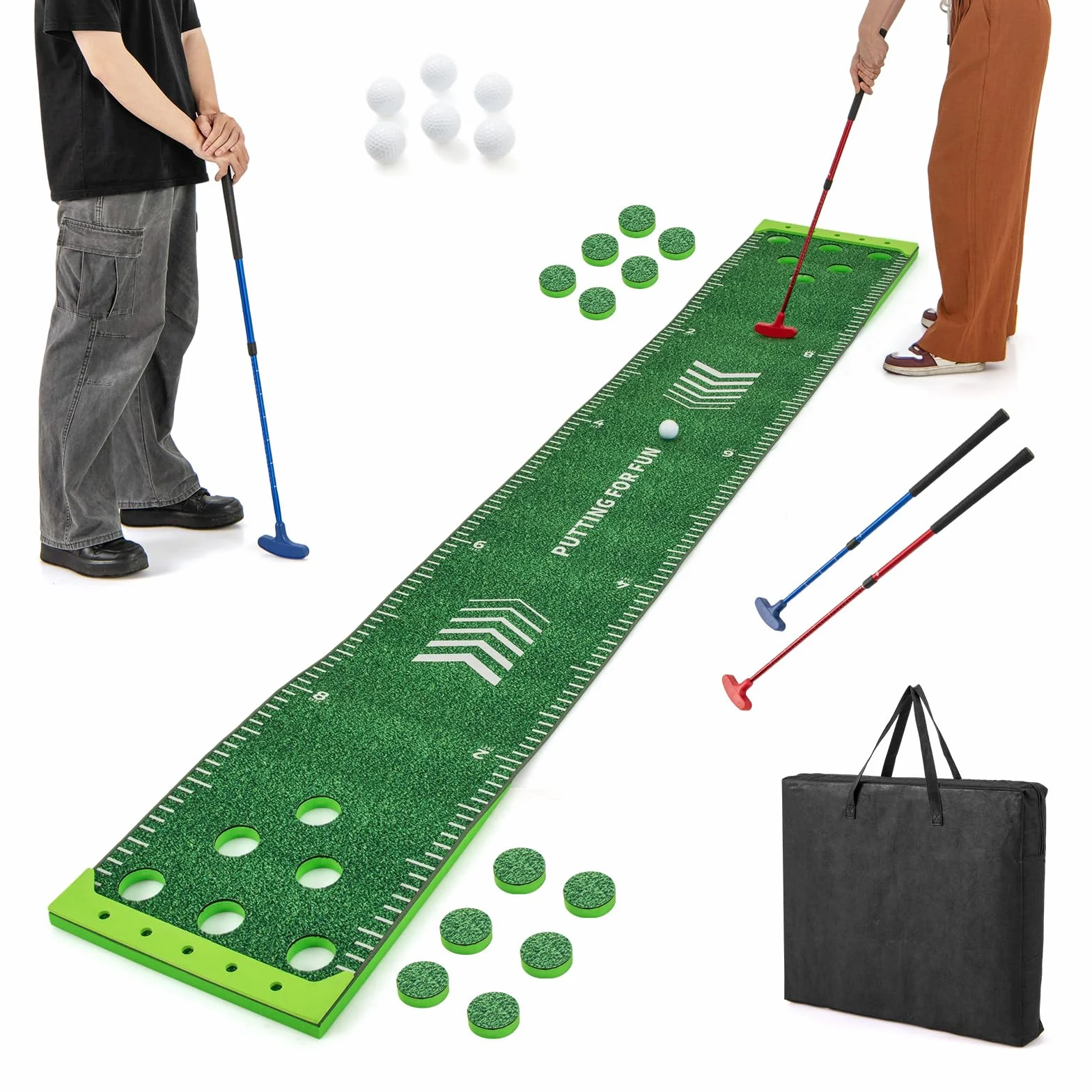 COSTWAY Mata do Golfa 332x50 cm Przenośna Zielona z Paterami Piłkami Otworami