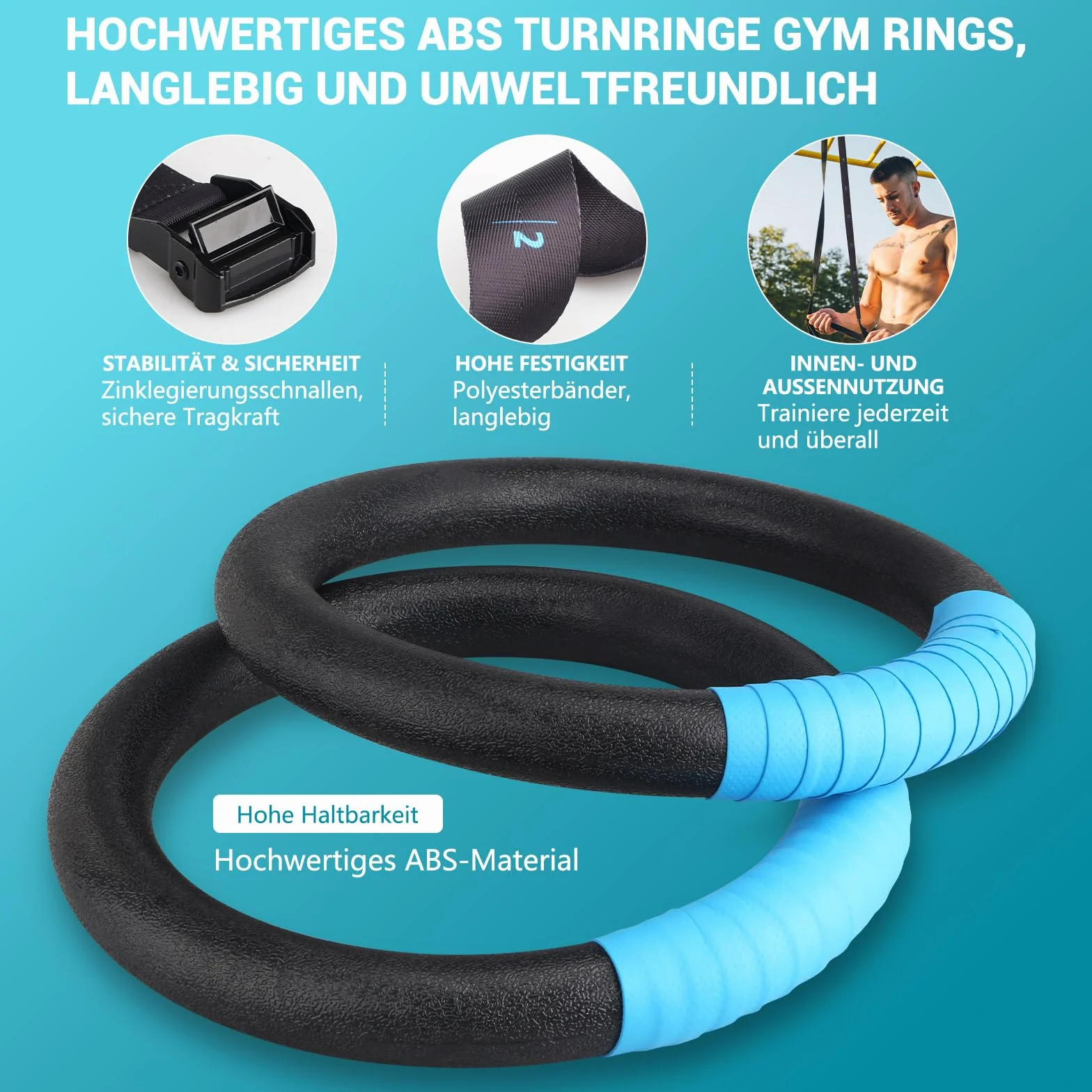 MOCOBO Pierścienie gimnastyczne z tworzywa ABS, do użytku wewnątrz i na zewnątrz, antypoślizgowe, do podciągania, pierścienie treningowe, pierścienie do gimnastyki na siłownię, do domu, fitnessu