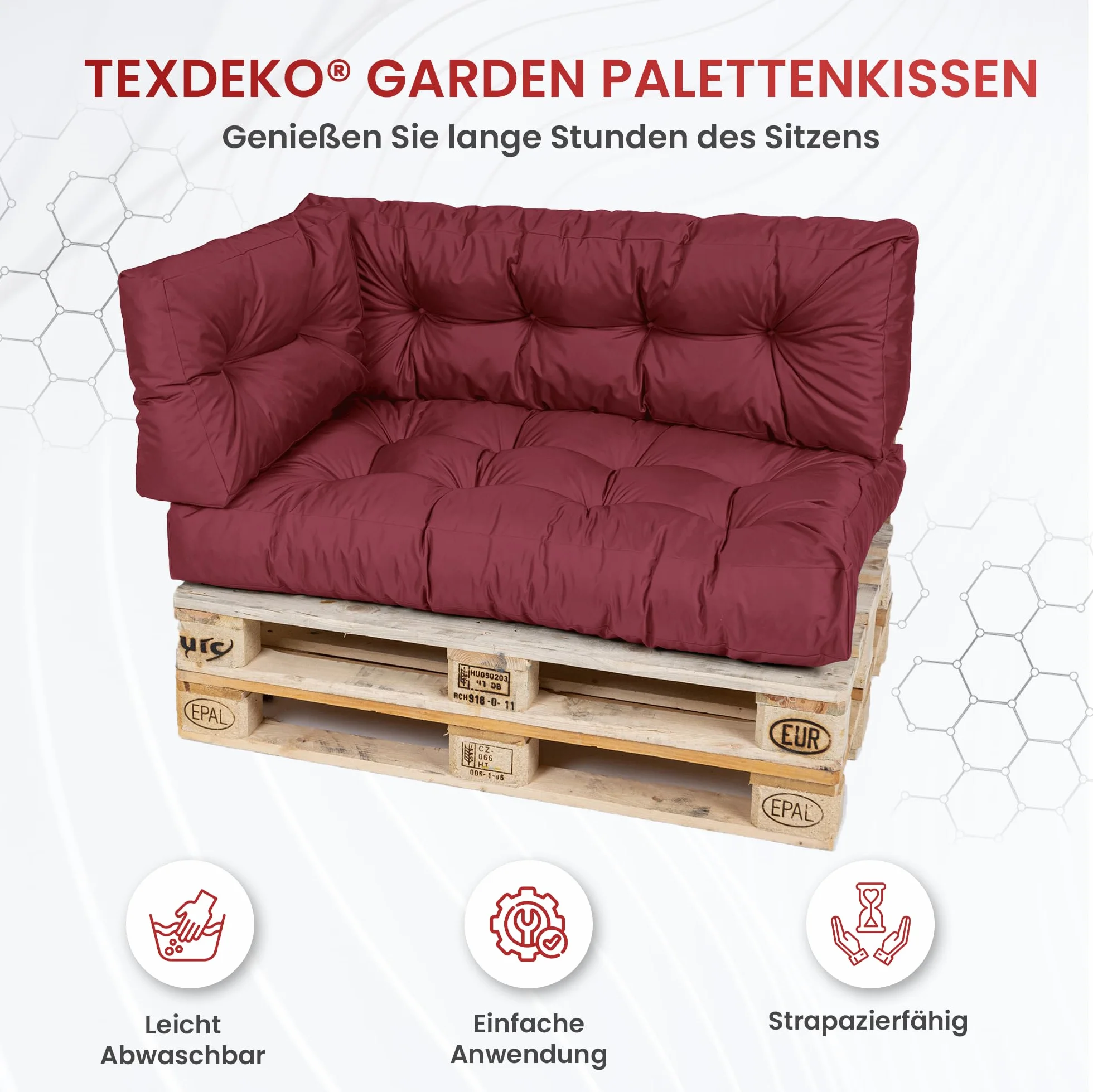 TexDeko® Garden Poduszki na palety 120 x 80 x 18 cm, wodoodporne, odporne na działanie promieni UV, do użytku wewnątrz i na zewnątrz, premium pikowane poduszki na siedzisko, nakładka na palety euro (2