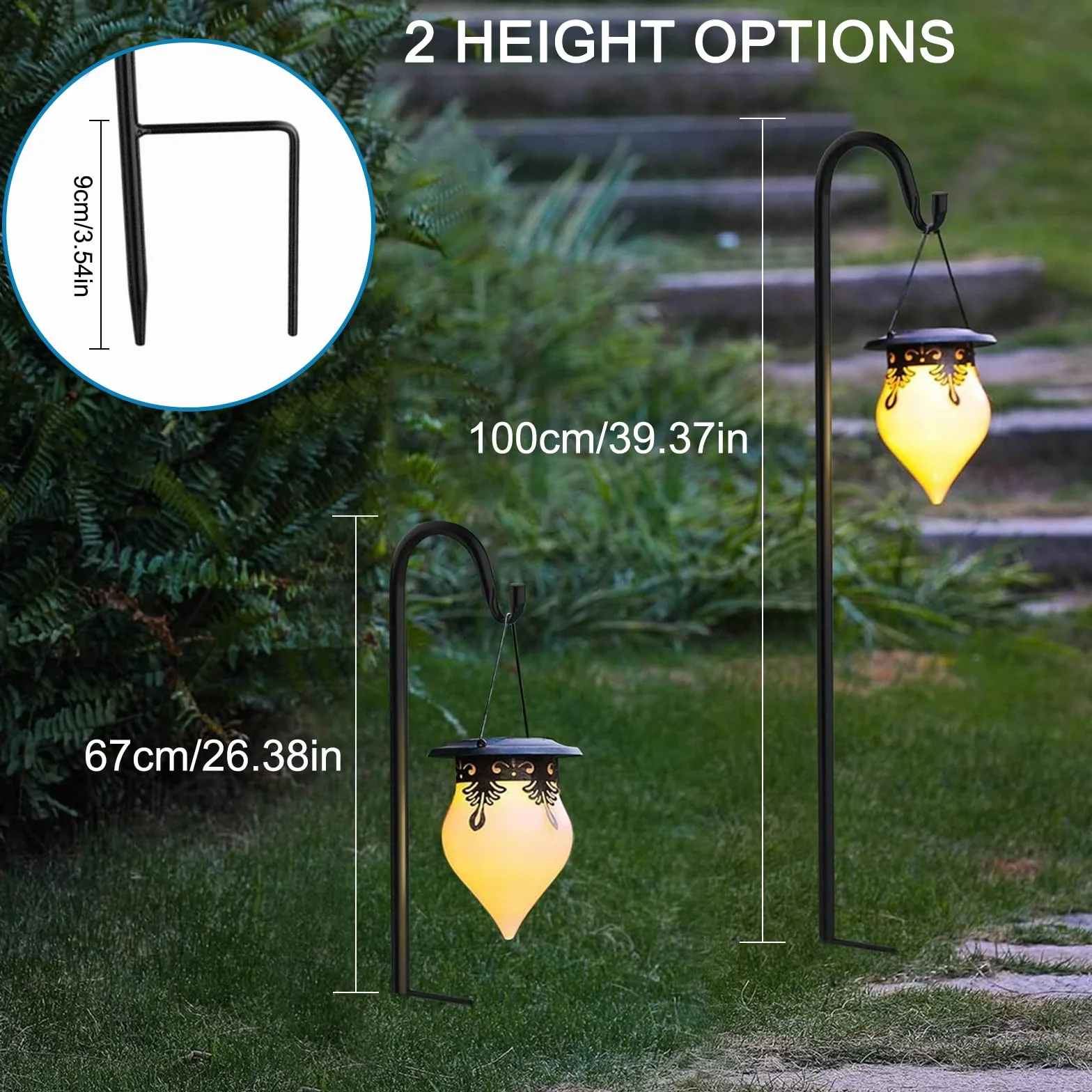 2 szt. Haczyk do pasterza ogrodowego, 100 cm żelazne haczyki do pasterza roślinnego, zewnętrzne haczyki do lamp słonecznych, kosze na kwiaty, latarnie, dekoracje ślubne, Boże Narodzenie
