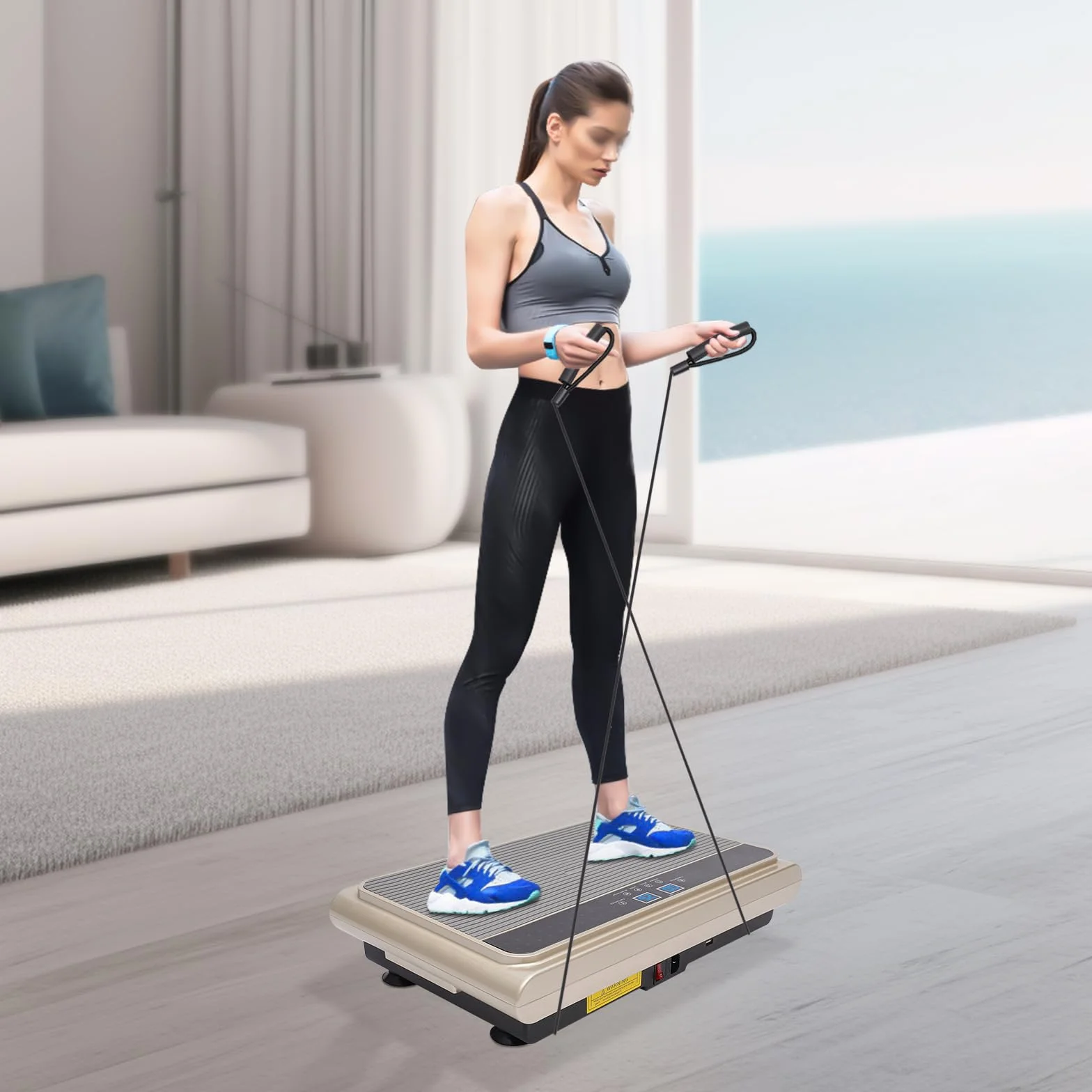 Platforma wibracyjna fitness z Bluetooth i silnikiem żelaznym szara srebrna