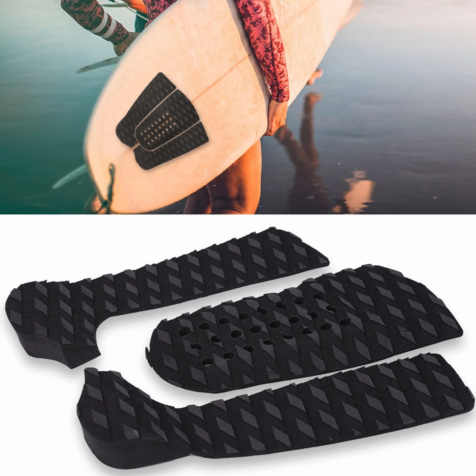 Yosoo Health Gear Uchwyt do deski surfingowej, 3 sztuki podkładek antypoślizgowych, czarny