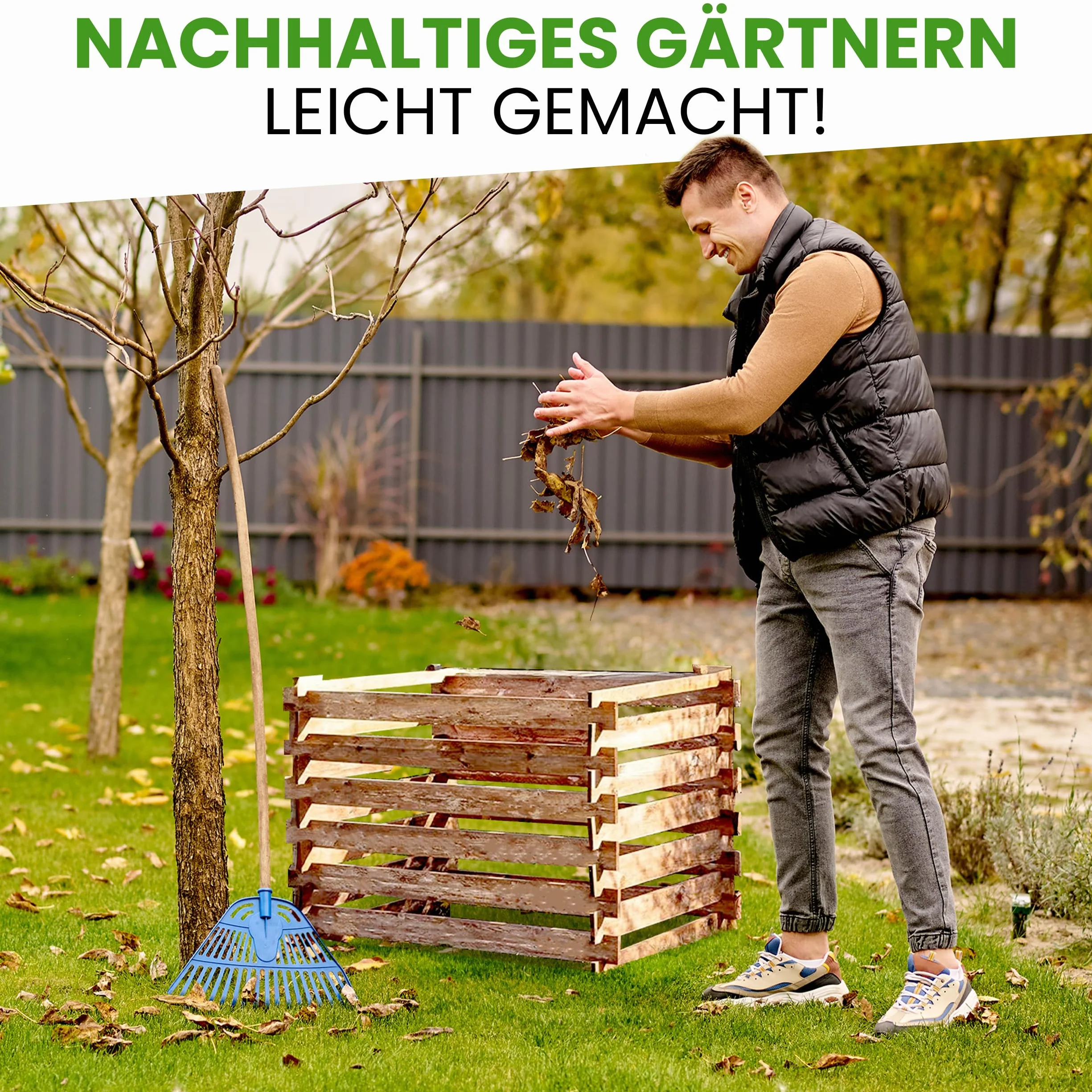 Drewniany kompostownik z sosny brązowej od Gartenwelt Riegelsberger, impregnowany ciśnieniowo, z drewnianym systemem wtykowym, wymiary 120 x 120 cm, wysokość 70 cm