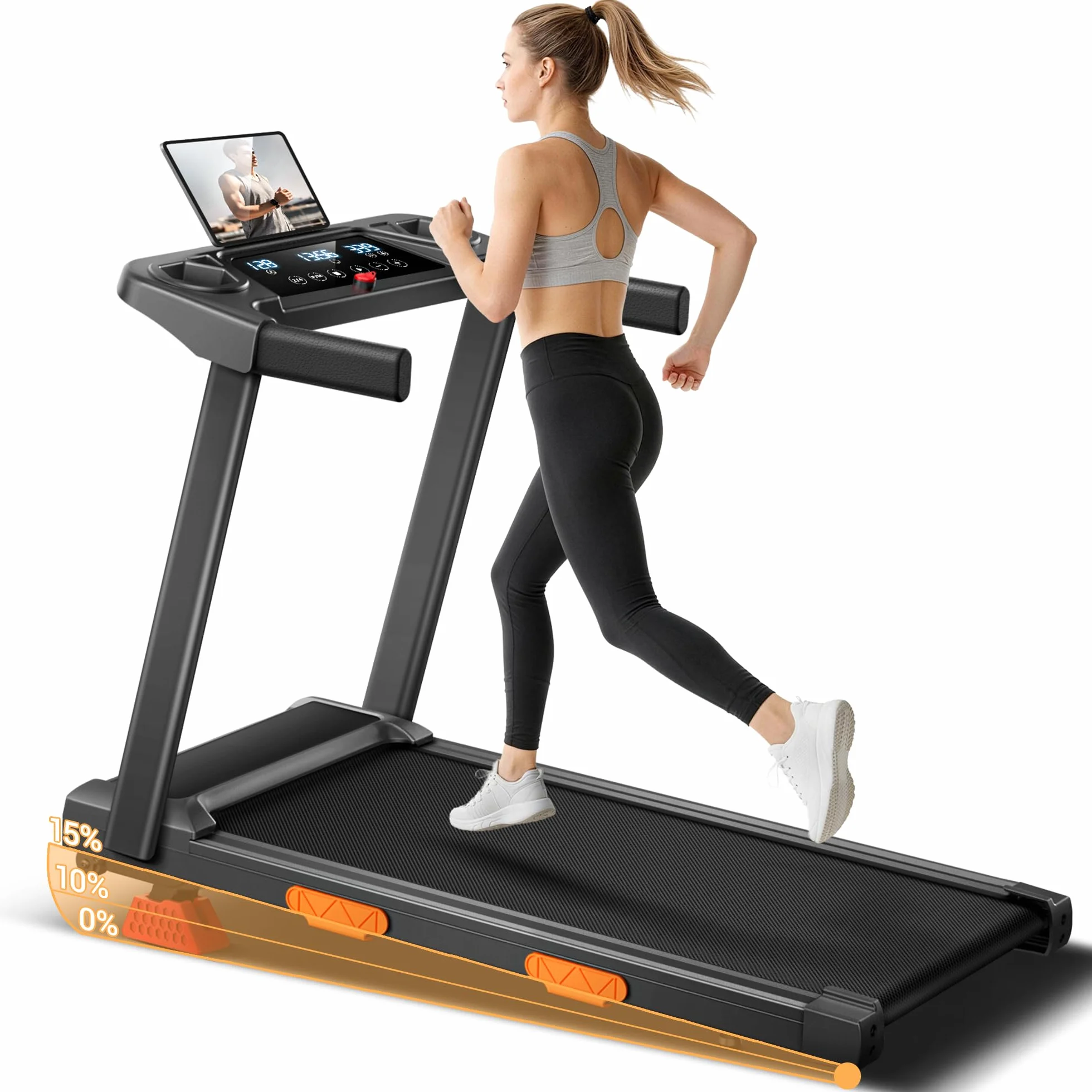 Cursor bieżnia do domu z nachyleniem 15%, 12 km/h, bieżnia Treadmill do domu z uchwytem, maksymalne obciążenie 136 kg