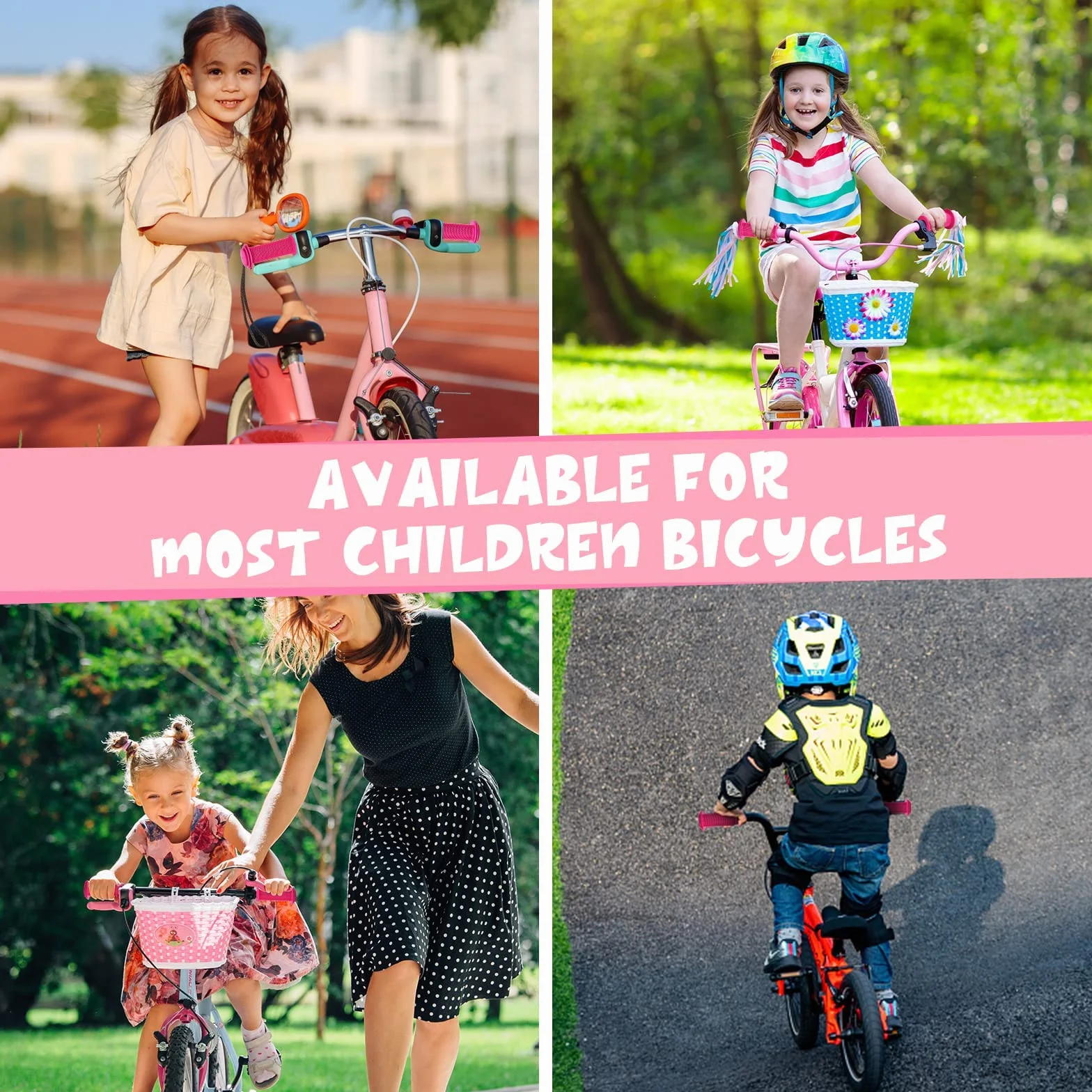 URAQT Uchwyty rowerowe dla dzieci, 22mm antypoślizgowe gumowe uchwyty dla dziecka, uchwyty kierownicy rowerowej z ochroną bezpieczeństwa, do rowerów dziecięcych, trójkołowych, skuterów (różowy)