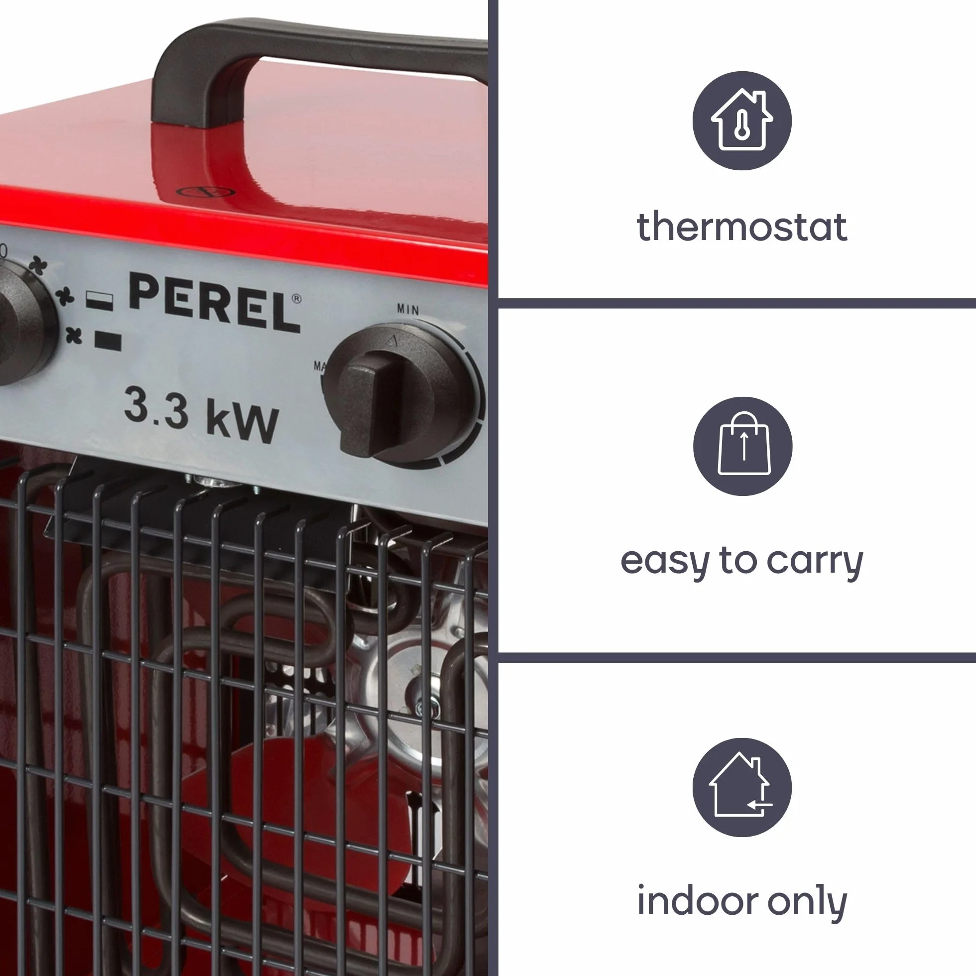 Perel Grzejnik, termowentylator do użytku wewnętrznego, 2 stopnie ogrzewania, 3300 W
