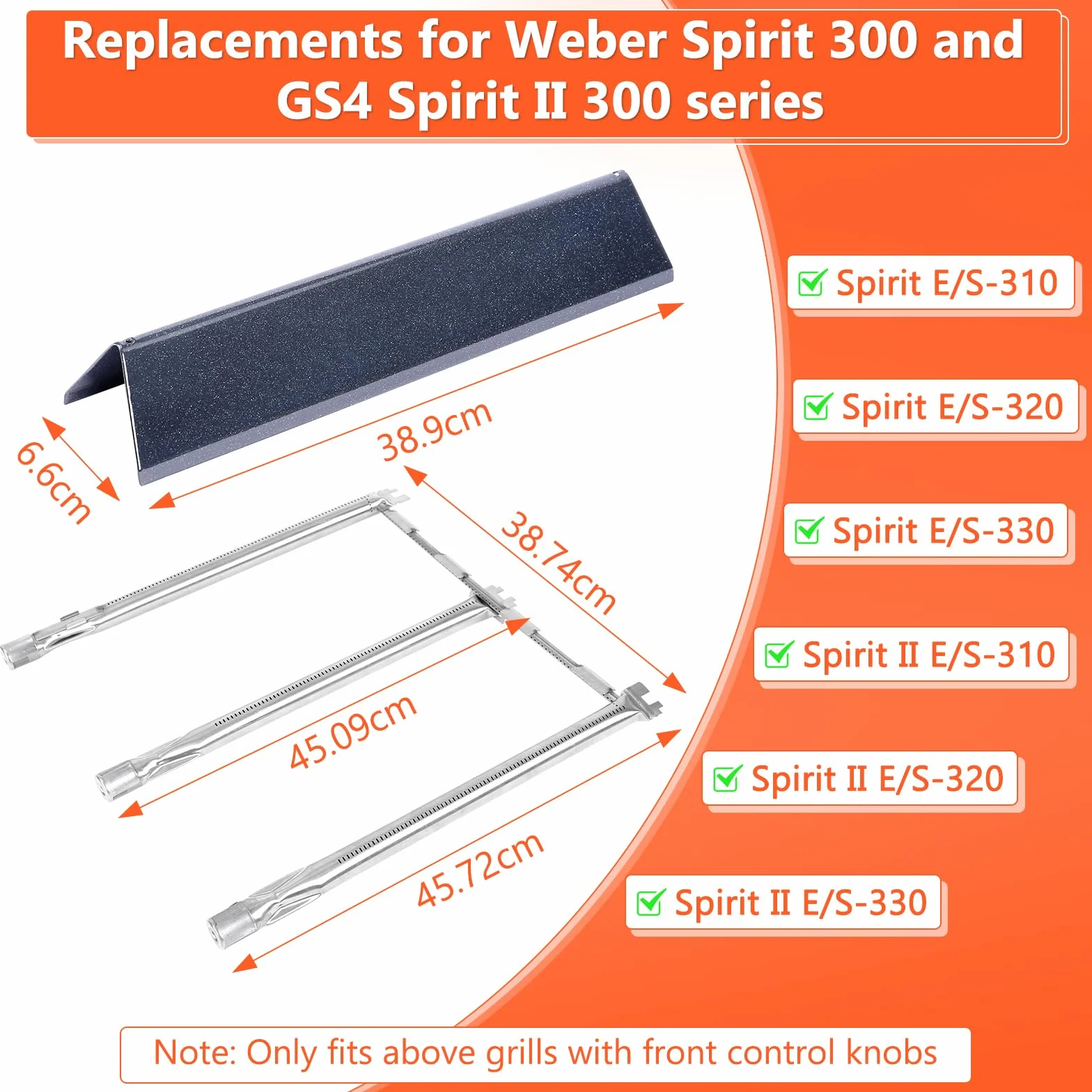 GFTIME 69787 palnik i 7636 Flavorizer Bar do Weber Spirit I 300, Spirit E310 S310 E320 S320 E330 S330 (z przednimi gałkami), części zamienne do Weber 310 Classic, Spirit LX 310