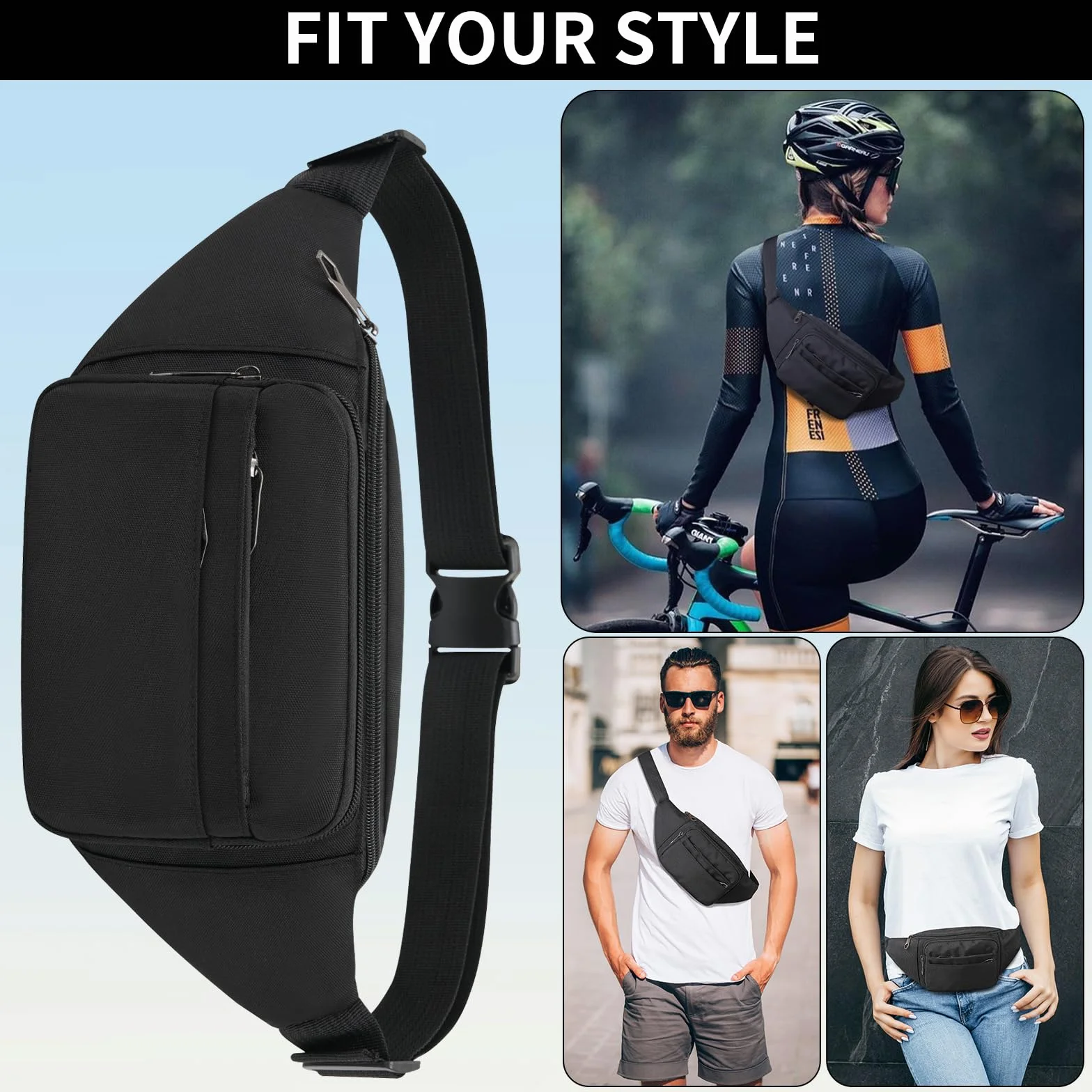 Bumbags dla kobiet i mężczyzn Modna torba nerka z 6 kieszeniami na zamek błyskawiczny, dużyopałność, talia nerka, saszetka na podróż, sport, świeżym powietrzu, codzienne użycie, plecak