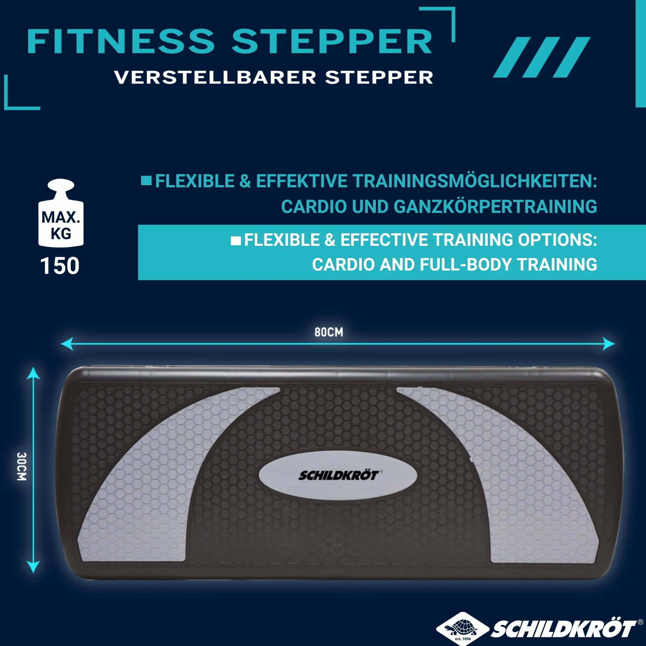 Schildkröt Stepper fitness | 3-stopniowa deska do stepowania do aerobiku do domu, antypoślizgowa powierzchnia i gumowe nóżki, maks. obciążenie do 150 kg