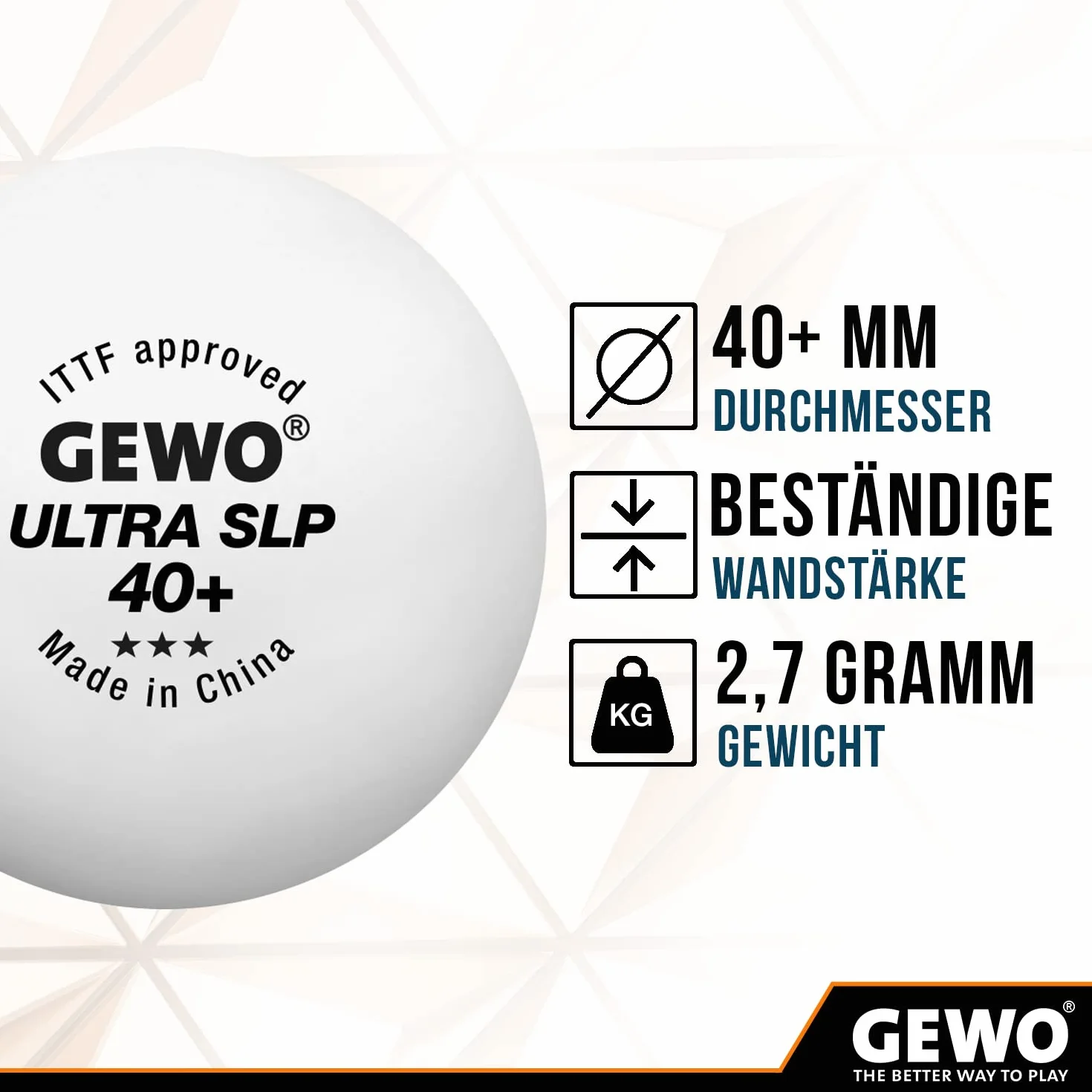 GEWO Ultra SLP piłki do tenisa stołowego 3 gwiazdki 40+ bez szwów ITTF 6 sztuk
