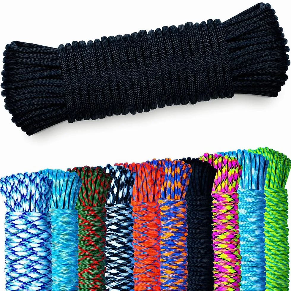 NOWA AMZoutdoor® 5, 10 lub 15m linka Paracord 550 | 7 żył | sprzęt outdoorowy | kemping outdoor | linki Paracord do obroży dla psów | smycz dla psa (czarny, 5 metrów)