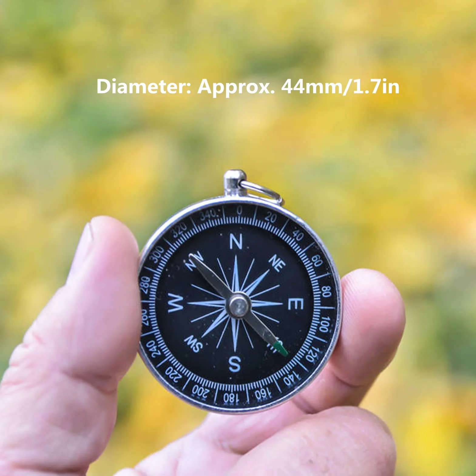 Tbest Kompas z białą tarczą spersonalizowany, 45 mm aluminiowa powłoka srebrna przenośny kompas kieszonkowy na kemping turystyka sporty nawigacja