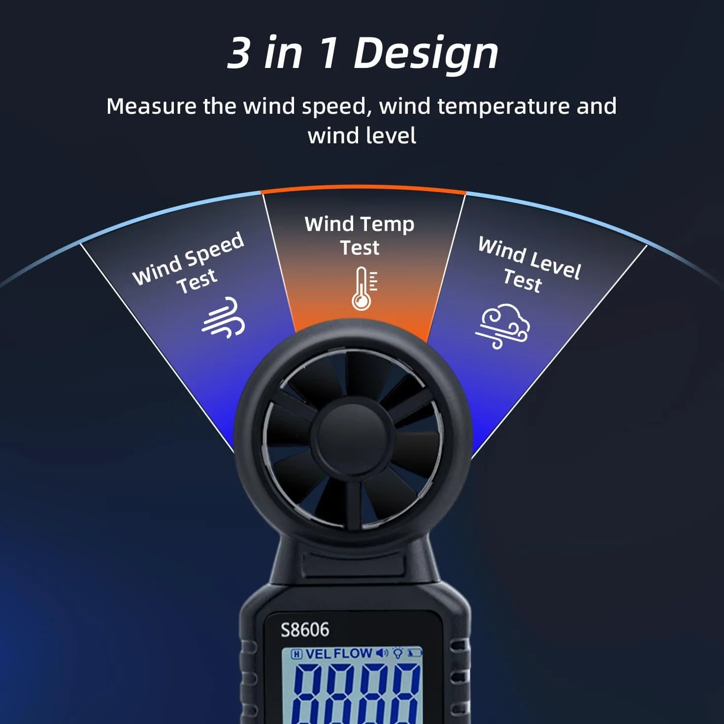 Mcbazel 3 w 1 Cyfrowy Anemometr z wyświetlaczem LCD, miernik prędkości wiatru Tester prędkości przepływu powietrza Termometr zewnętrzny Drony, Polowanie, wędkowanie