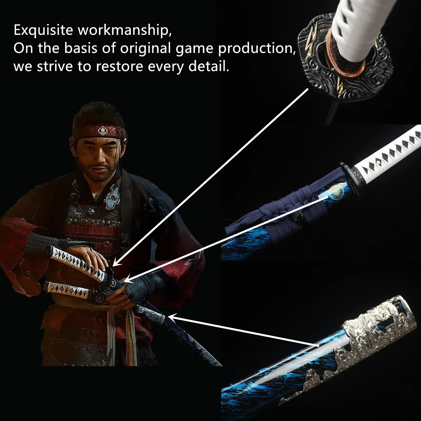Ghost of Tsushima Cosplay Replika miecza, zestaw prawdziwych mieczy samurajskich, ręcznie kute ostrze T1O
