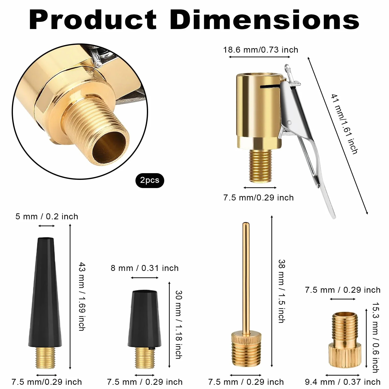 Zestaw adapterów do wentyli 2 x Air Chuck 8 mm wtyczka dźwigni do wentyla samochodowego roweru adapter do wentylu francuskiego igła do piłek