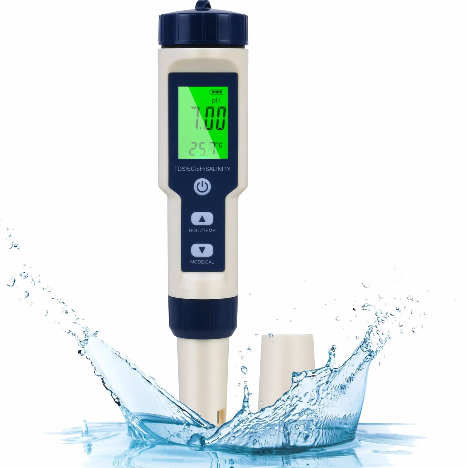 Flintronic Miernik pH, 5 w 1 TDS/EC/zasolenia/temp/pH tester basenu, cyfrowy miernik PH, automatyczna kompensacja temperatury, dokładny wyświetlacz LCD, do basenu, spa
