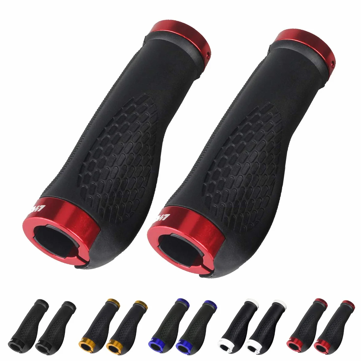 LYCAON Chwyty rowerowe TPR z aluminiowymi zaślepkami ergonomiczne czerwone