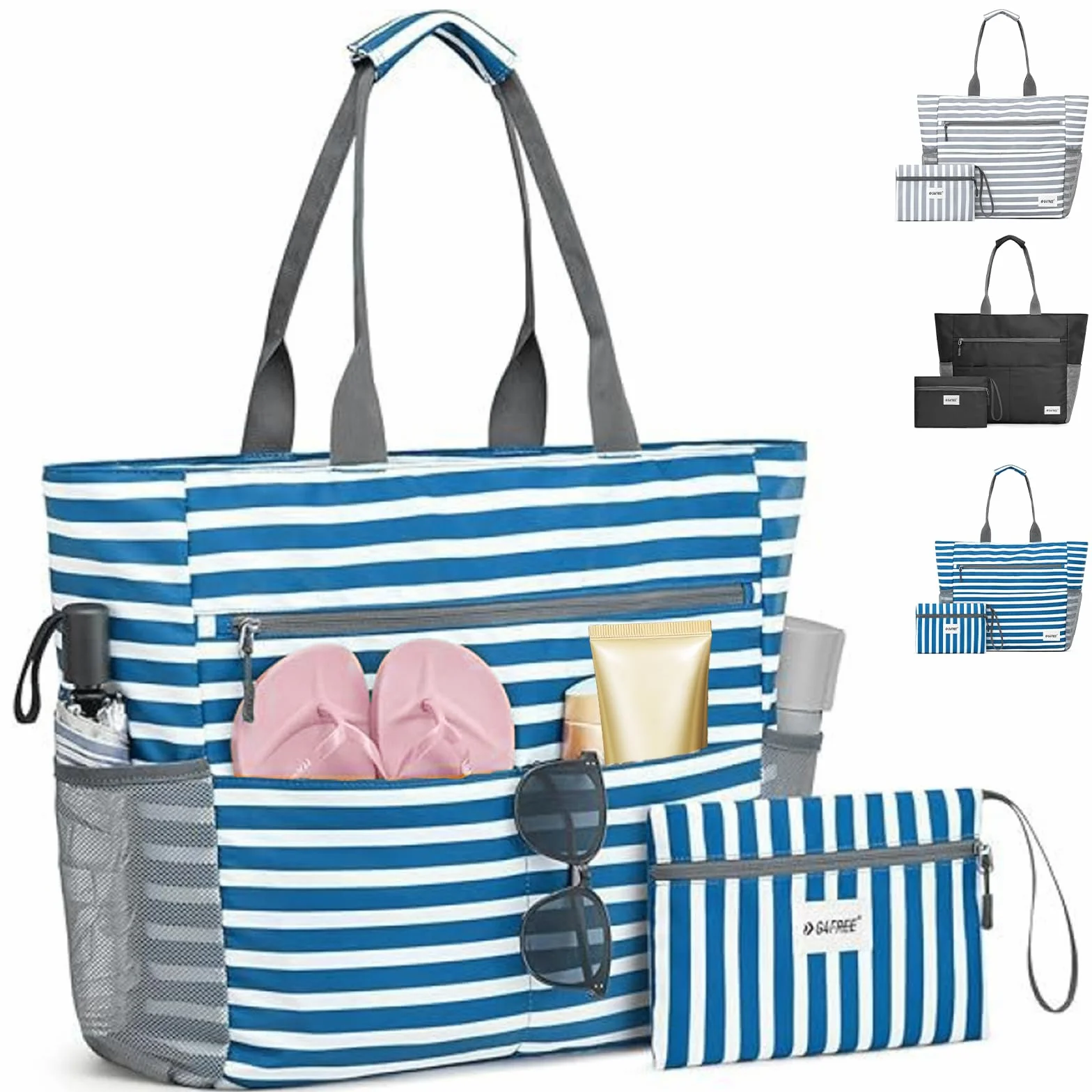 LUKIUP Torba plażowa XL z mini torbą kąpielową, czarna