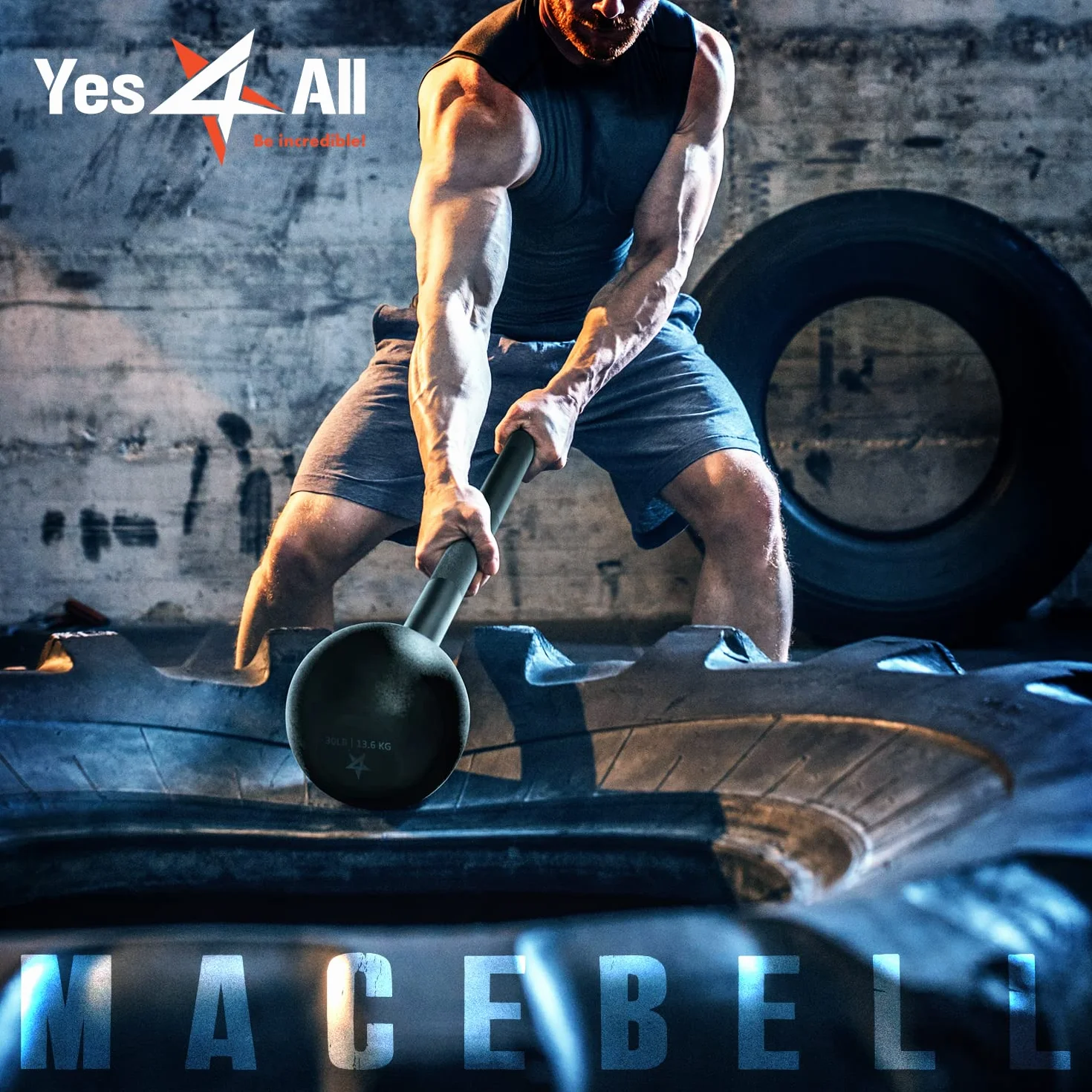 Yes4All Stalowy Macebell 10 funtów do treningu siłowego, czarny