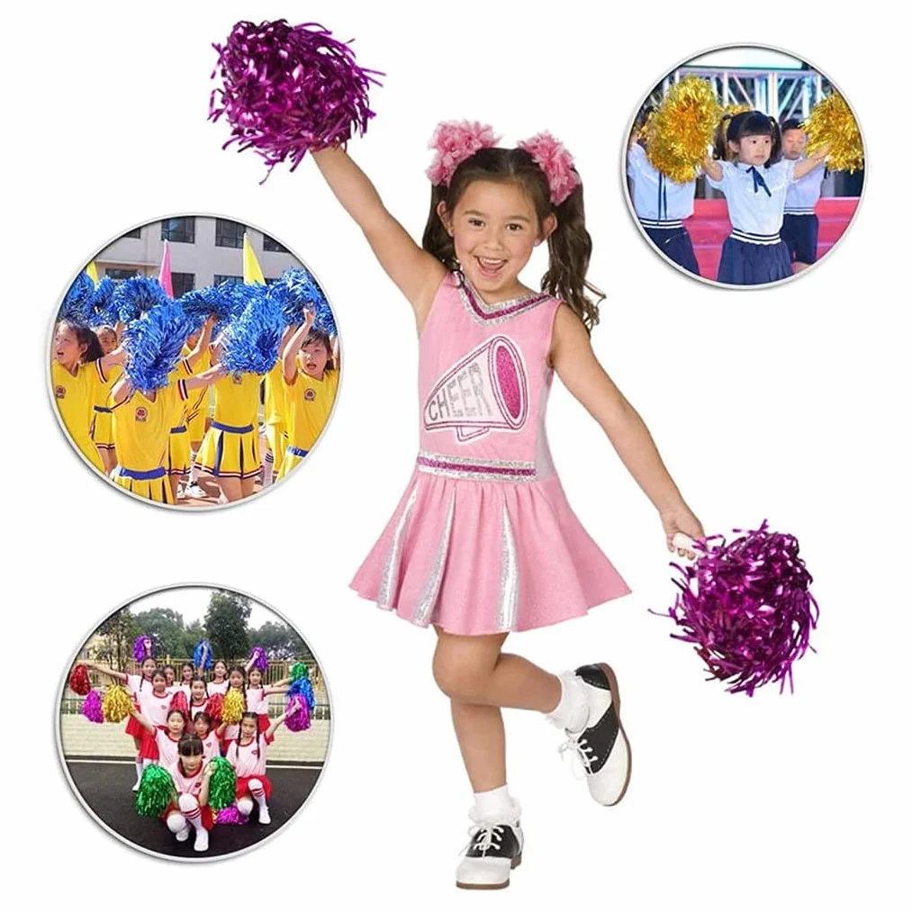 ICECHEN 24 szt. pompony cheerleaderek metaliczne foliowe pompony cheerleaderki z plastikowym uchwytem dla dorosłych dzieci cheerleaderki impreza niebieskie