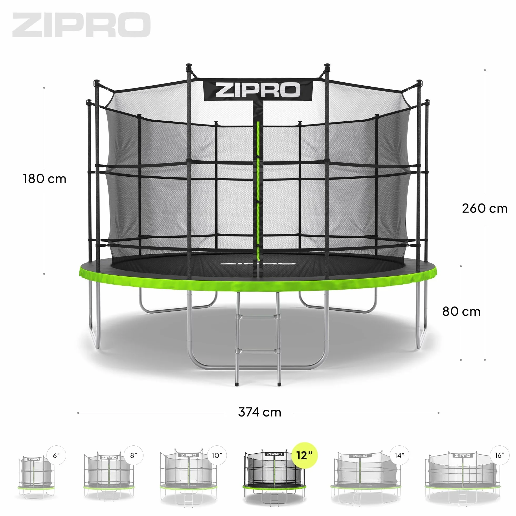 ZIPRO JumpPro IN Trampolina Ogrodowa dla Dzieci z Siatką Wewnętrzną Odporna na Warunki Ochrona UV Udźwig 100-150 kg Ø 435 cm