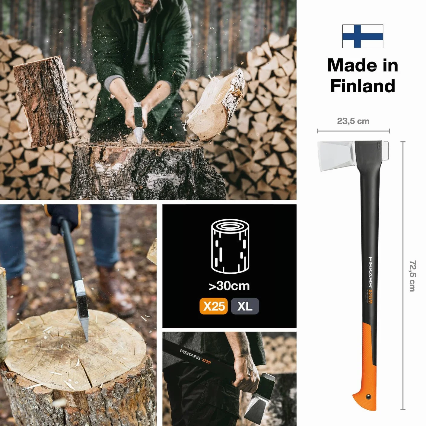 Fiskars X-Series Siekiera, Czarny/Pomarańczowy, X25/77 cm