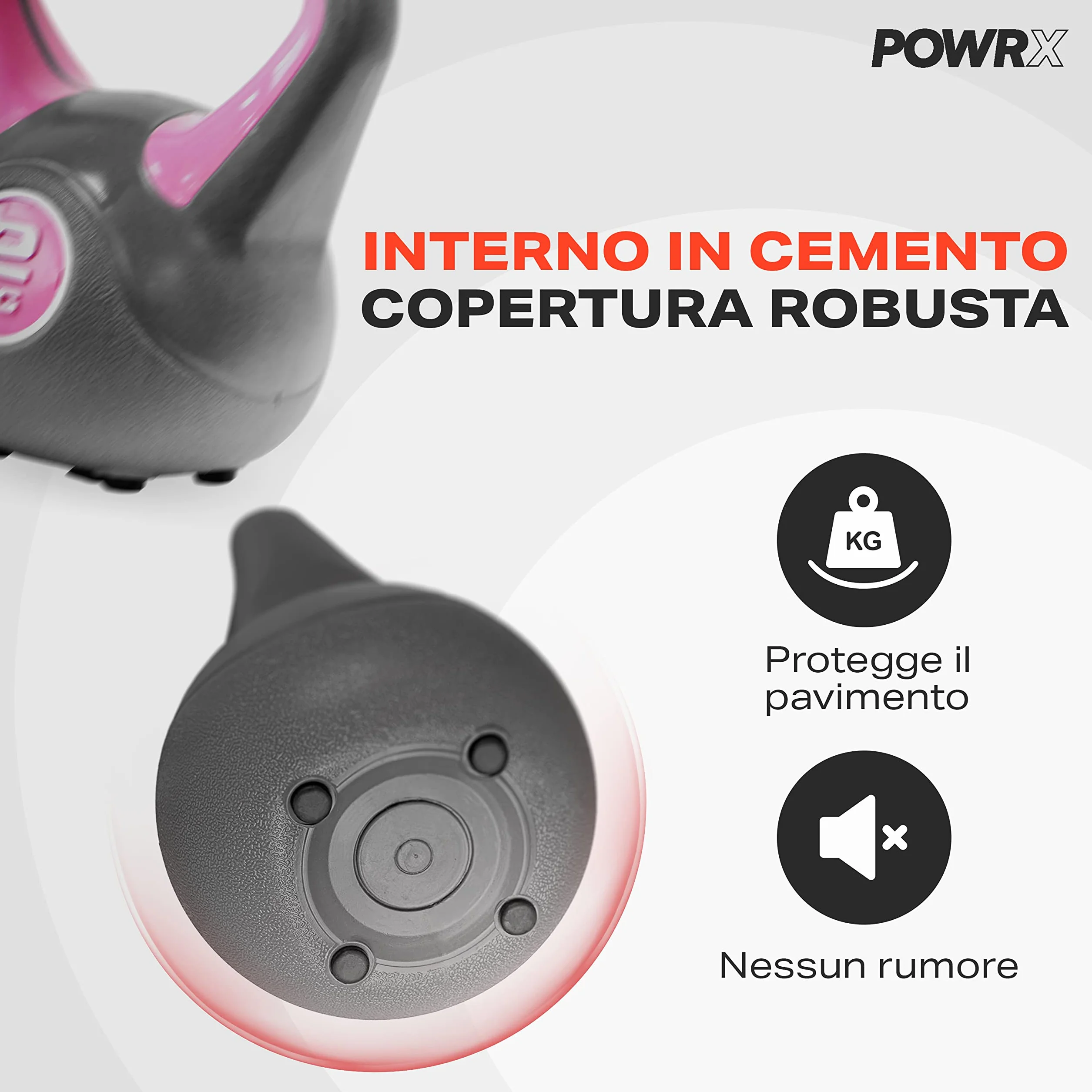 POWRX Kettlebell z tworzywa sztucznego, 2-20 kg, w zestawie z treningiem, hantle w różnych kolorach i ciężarach, hantle zamachowe chroniące podłogę (2 kg – różowe)