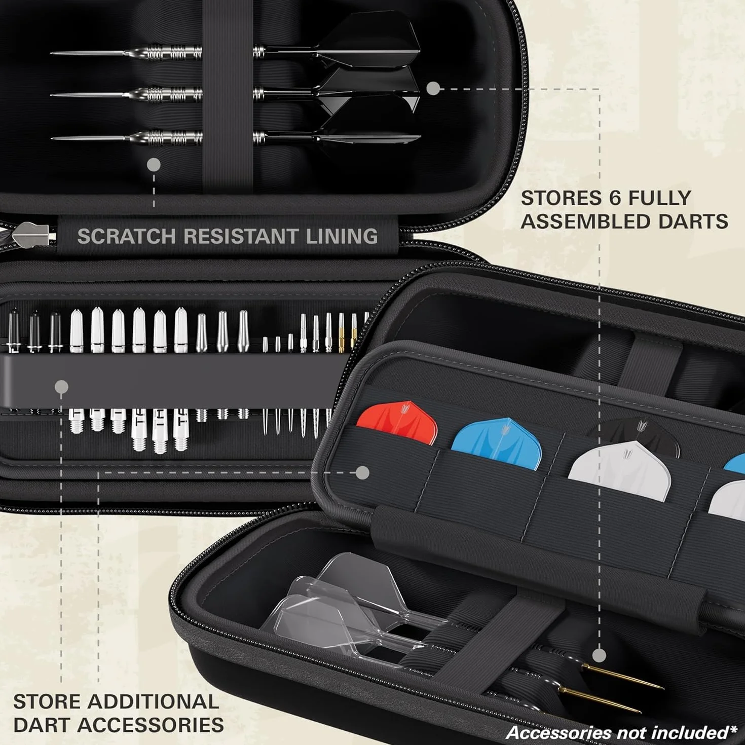 Target Darts BOA Dart Storage Case Czarny/granatowy/szary Torba na rzutki 6 kompletnie zmontowanych strzałek
