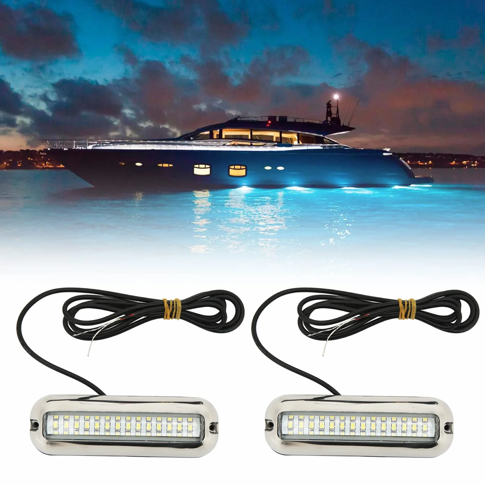 42 Diody LED Morskie Diody LED ze Stali Nierdzewnej z wodoodpornością IP68, do 1500 Lm, Szerokim Kątem 120 °, Podwodnym światłem łodzi od 10 do 30 V do Jachtu, łodzi (wihte light)