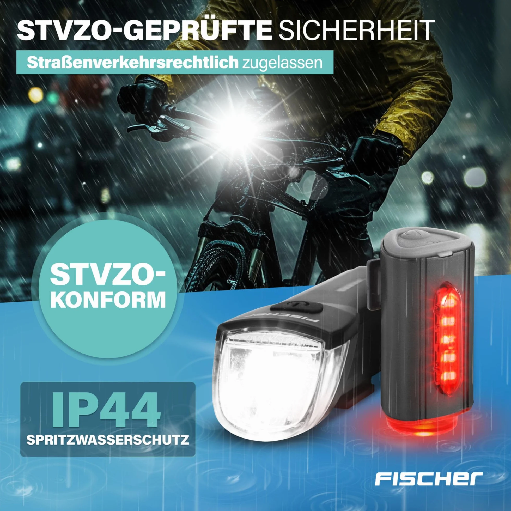 Fischer Twin Oświetlenie Rowerowe, 1 Sztuka