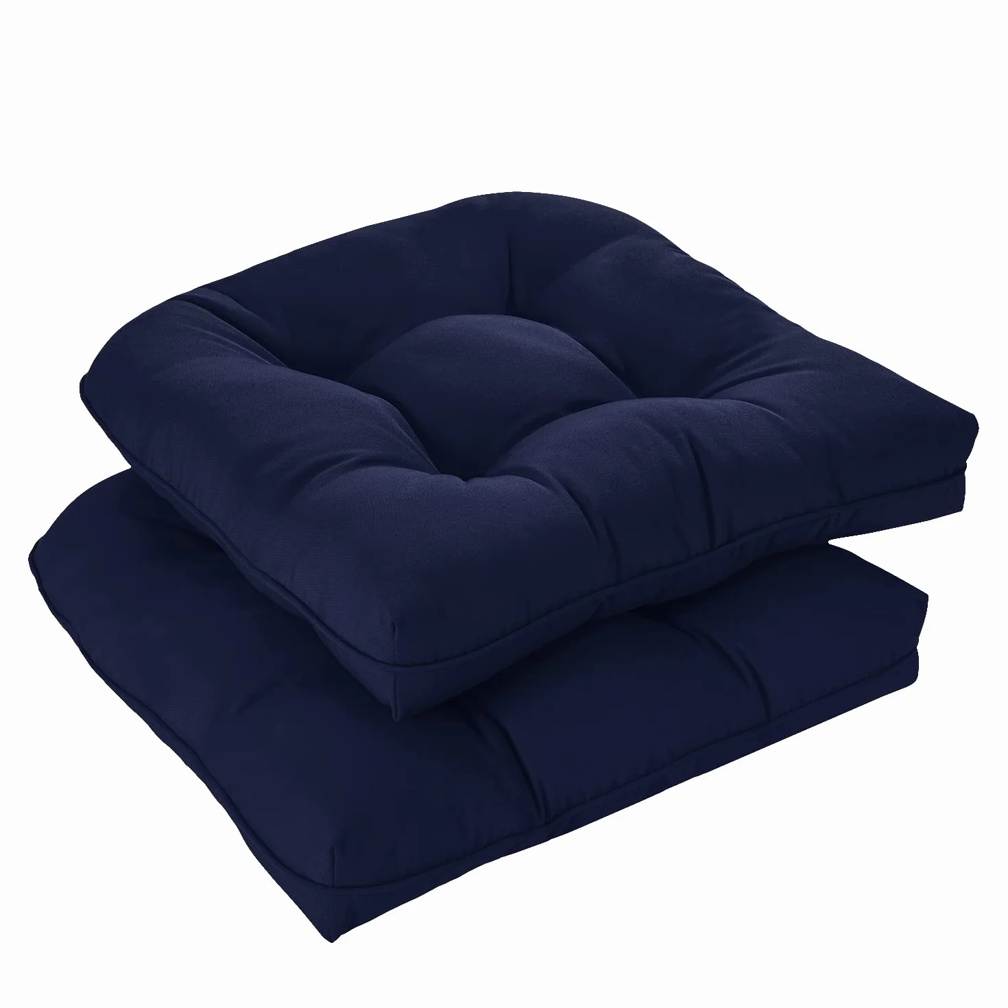 downluxe Poduszki na krzesło zewnętrzne, zestaw 2 szt., na meble ogrodowe, wodoodporne, pikowane, poduszki na meble ogrodowe, pianka z pamięcią kształtu, na zewnątrz, 48 x 48 x 12,7 cm, granatowe
