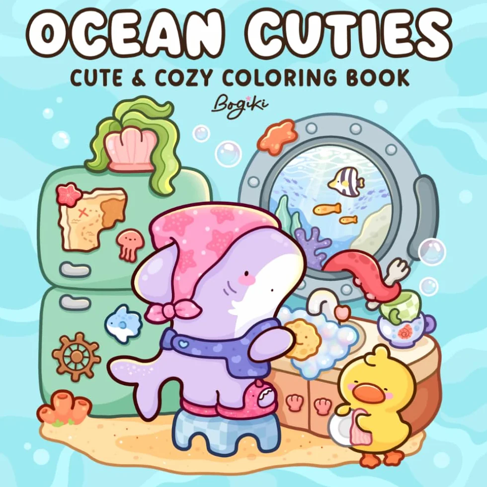 Ocean Cuties: Coloring Book for Teens and Adults Featuring Adorable Fuzzy Friends and Sea Creatures in Cozy Ocean Scenes for Relaxation