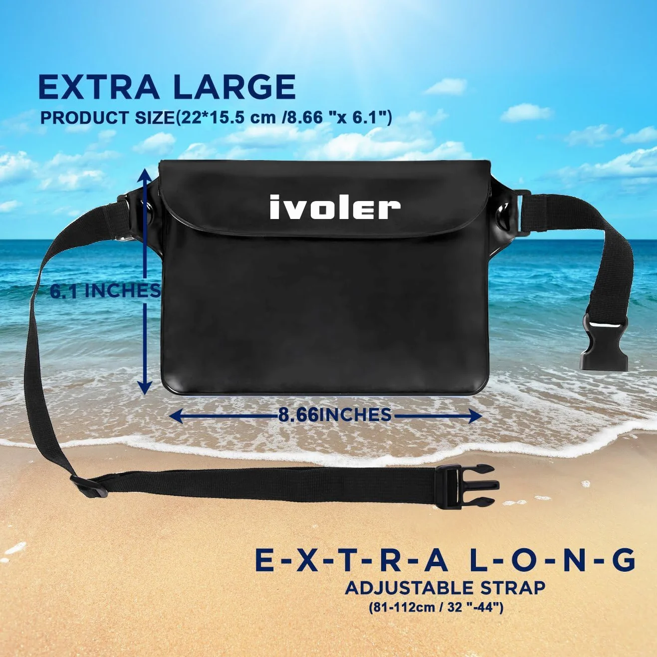 ivoler [2 szt. Uniwersalna wodoodporna saszetka z paskiem w talii, wodoszczelna torba plażowa, pływanie, rafting, kajak, piesze wycieczki, wędkowanie, wspinaczka, kemping itp. (czarny + różowy)