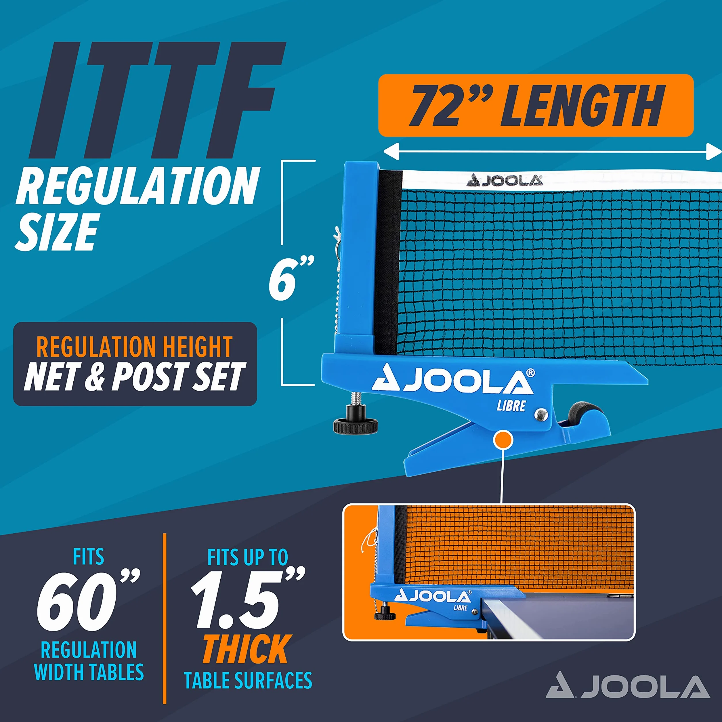 JOOLA Siatka do tenisa stołowego LIBRE- OUTDOOR zestaw siatek do tenisa stołowego do sportów rekreacyjnych - technologia zaciskowa - regulacja wysokości za pomocą śruby blokującej
