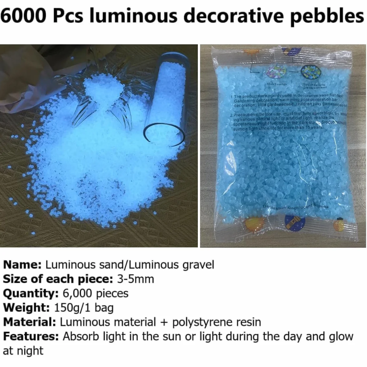 6000 sztuk piasku Świecący Mały Żwir Niebieski Świecący Piasek Nocne Świecenie Fluorescencyjne Kamienie Żwirowe dla Akwarium Ogrodnictwo Kamienie Dekoracyjne Aquascape 3-5 mm/150g