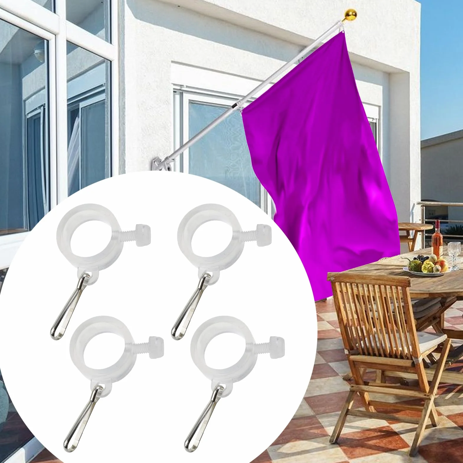 Generisch Flag Pole ringi, 4 sztuki klipsów do ogrodu, przeno?ne akcesoria parady podwórkowe, dla weteranów, dzia?ek, fanów sportu, sklepu, uroczysto?ci