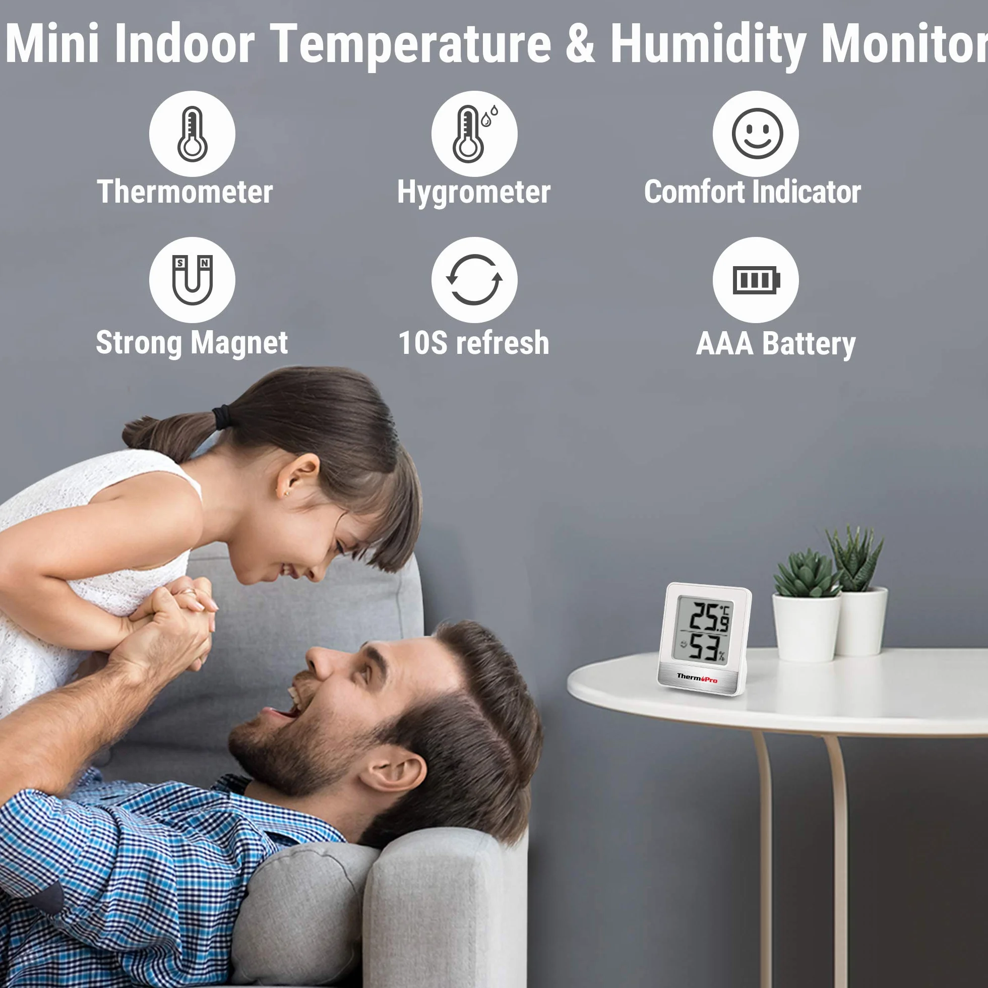 ThermoPro TP49-2 mały cyfrowy higrometr, termometr, do użytku domowego, termometr, monitor temperatury i wilgotność powietrza, 2 sztuki